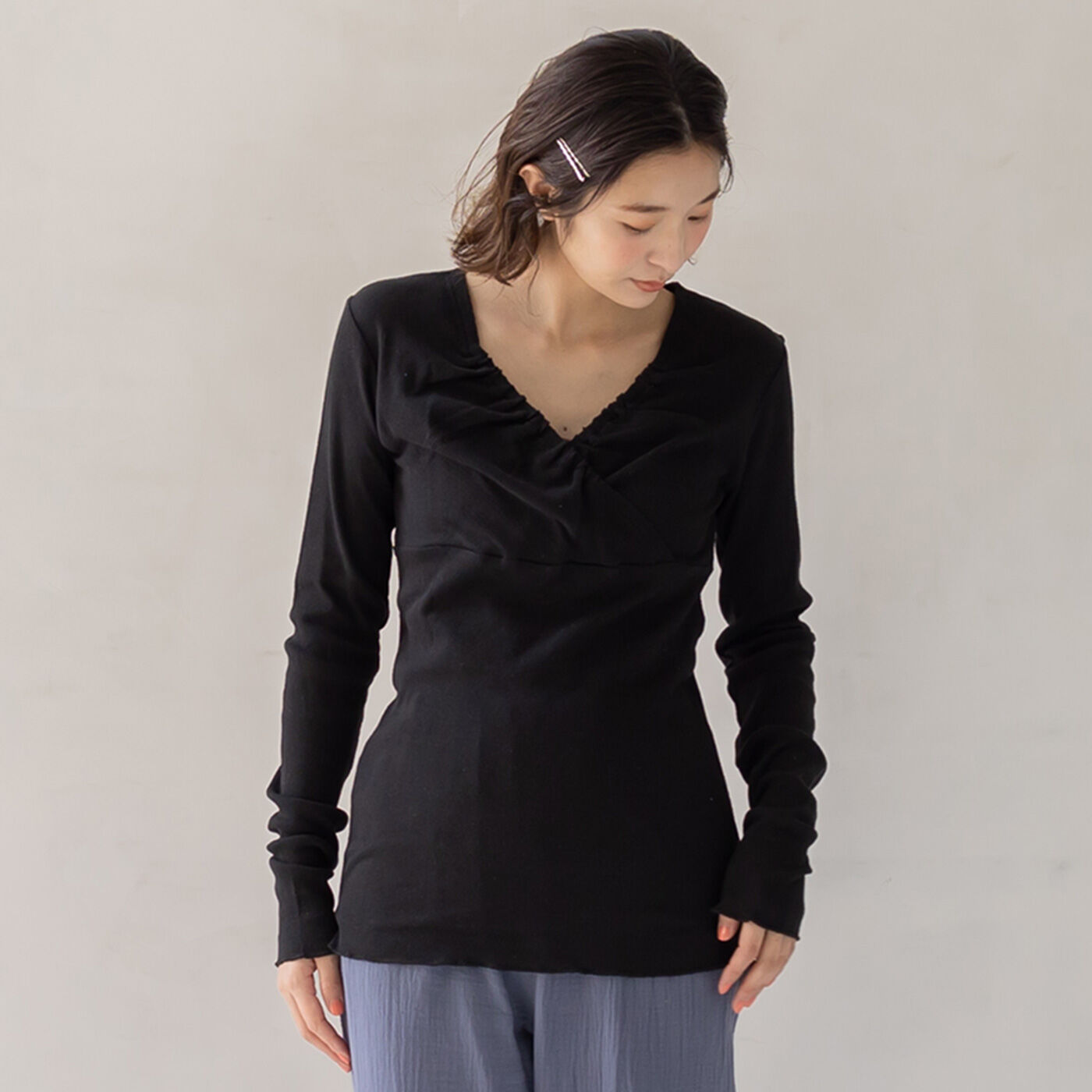 Moredde 綿100%のエニワイズ加工が肌にやさしい カシュクール授乳インナートップス〈ブラック〉【送料: 450円+税】