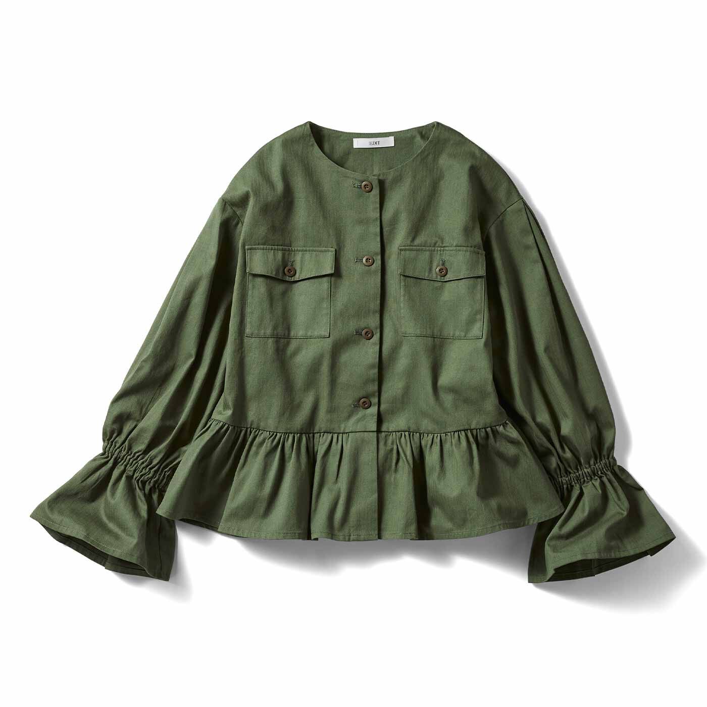 IEDIT[イディット] きくちあつこさんコラボ フリルミリタリージャケット〈カーキ〉【コーデ買いキャンペーン】【送料無料】