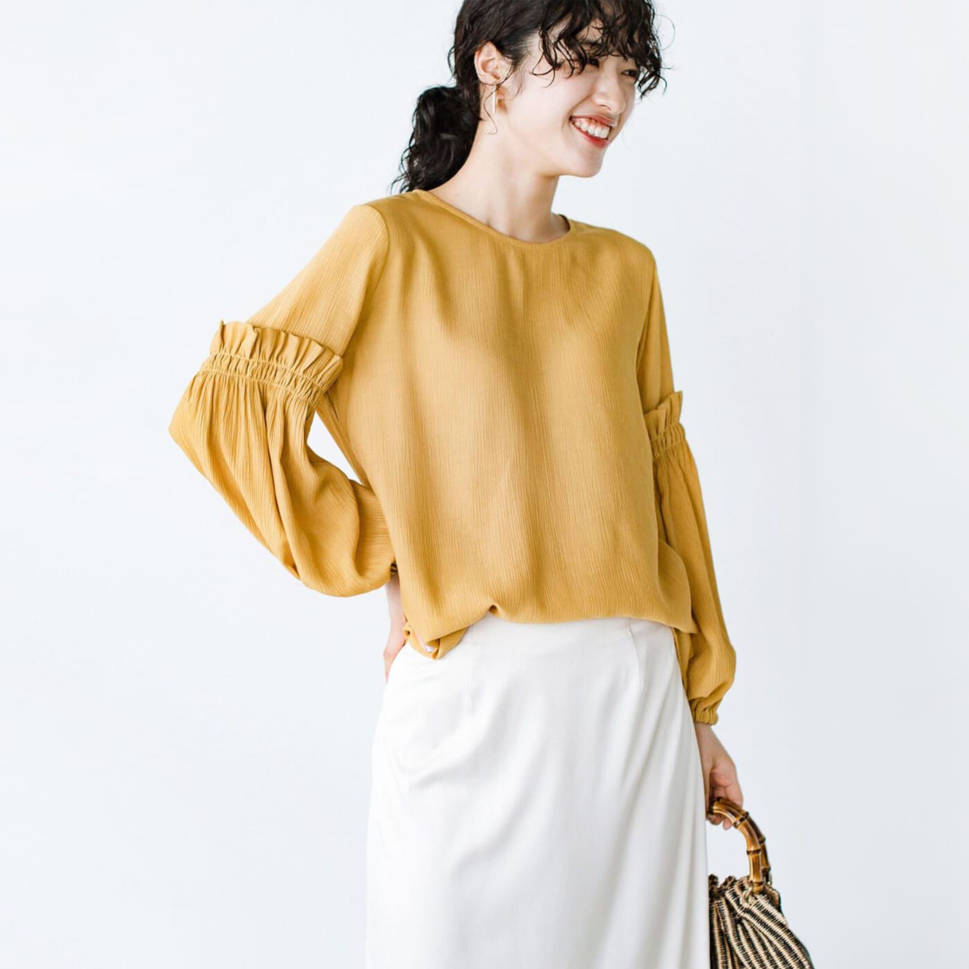 ANNA LUNA ローンワッシャーボリューム袖ブラウス〈イエロー〉【送料無料】
