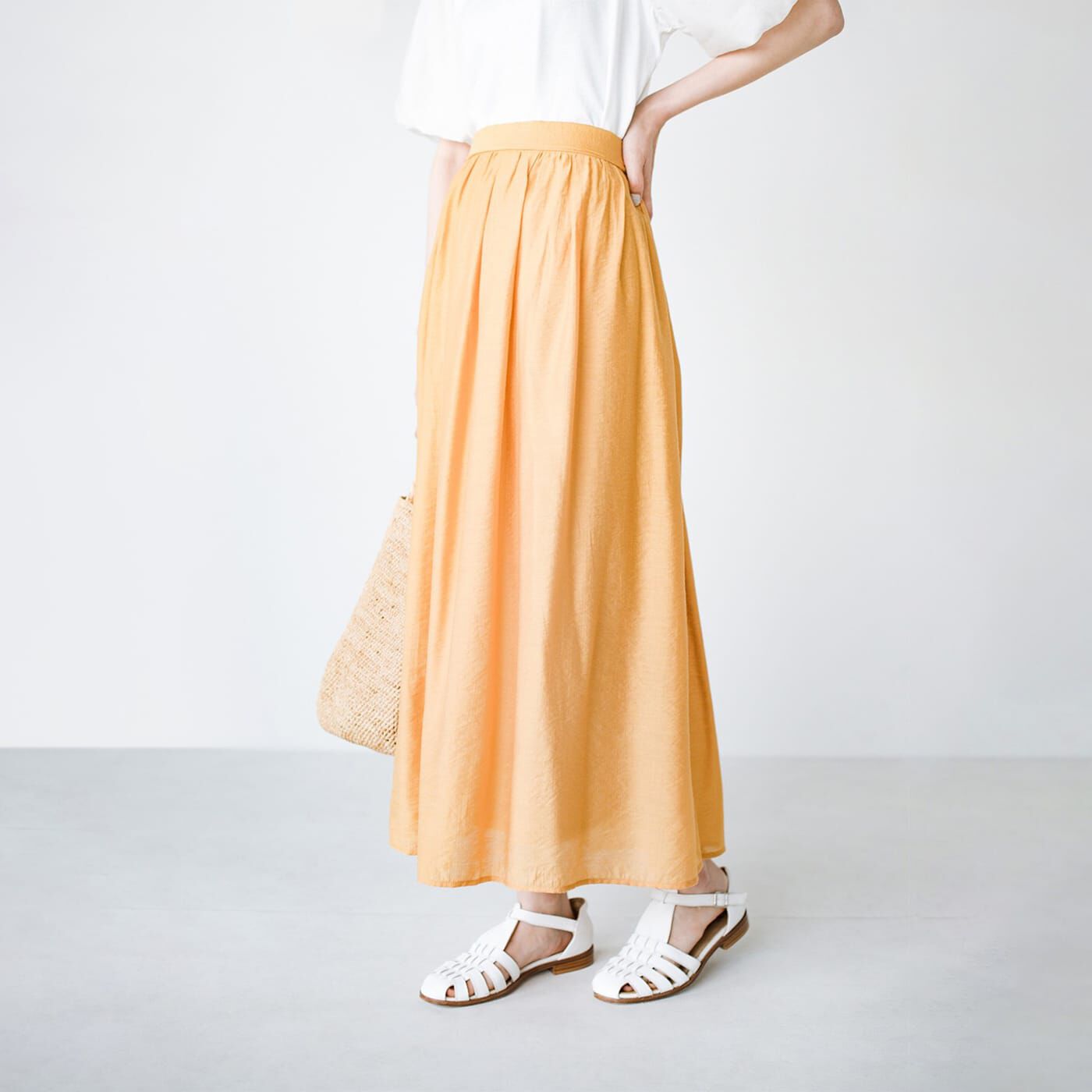 ANNA LUNA エアリーナイロンギャザースカート〈オレンジ〉【送料無料】