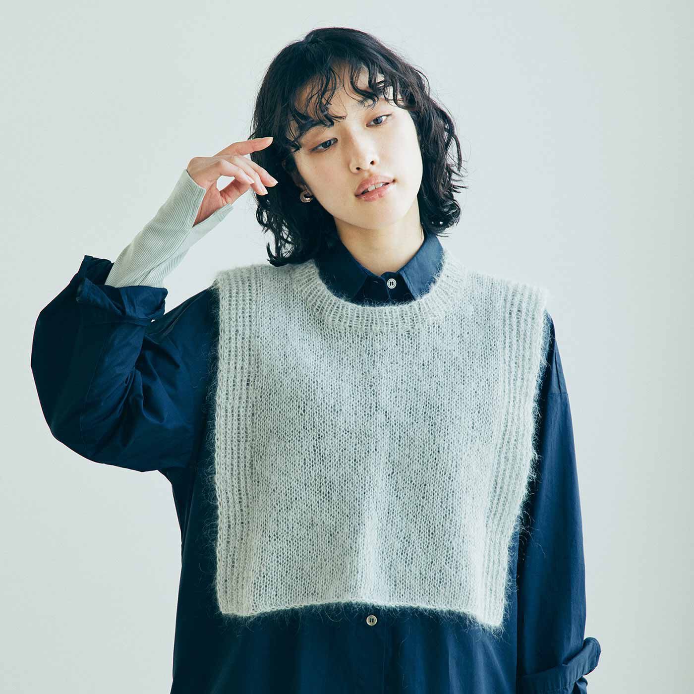 ROWAN×amuhibi はじめてさんの「着るもの」シリーズ シルク混モヘアのサイドオープンベスト〈グレー/Lサイズ〉【送料無料】