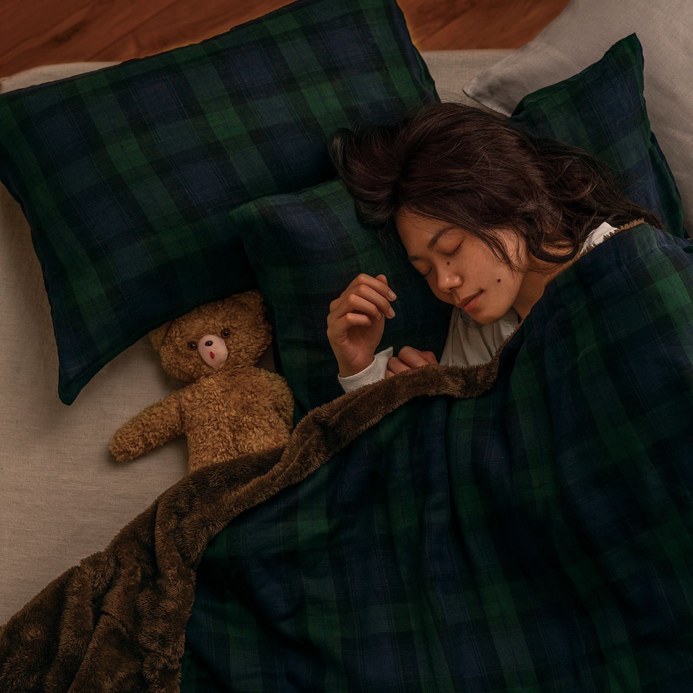 クーフゥ 心地よさ選べる ブラックウォッチの穏やかな眠り ベアタッチボアとコットンダブルガーゼのおやすみケット〈シングル〉【送料無料】