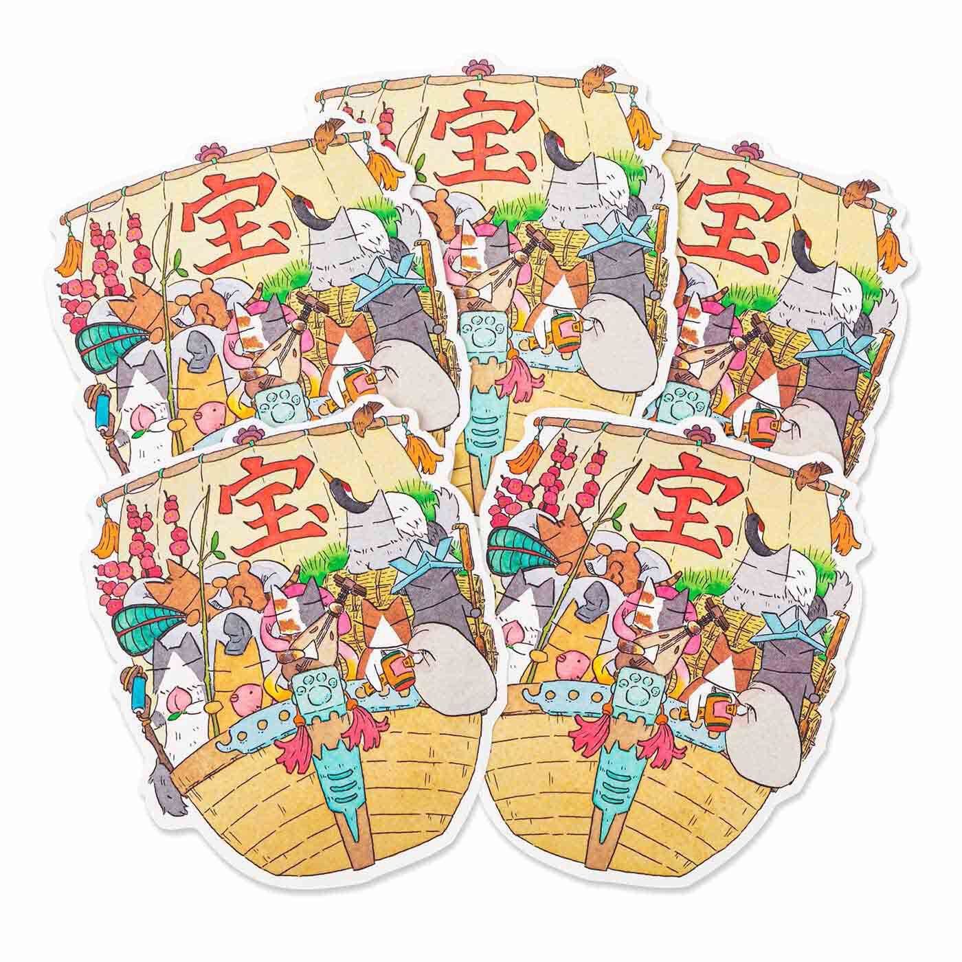 日本画家 久保智昭さんとつくった 七福にゃんこの宝船ポチ袋セット【送料: 450円+税】