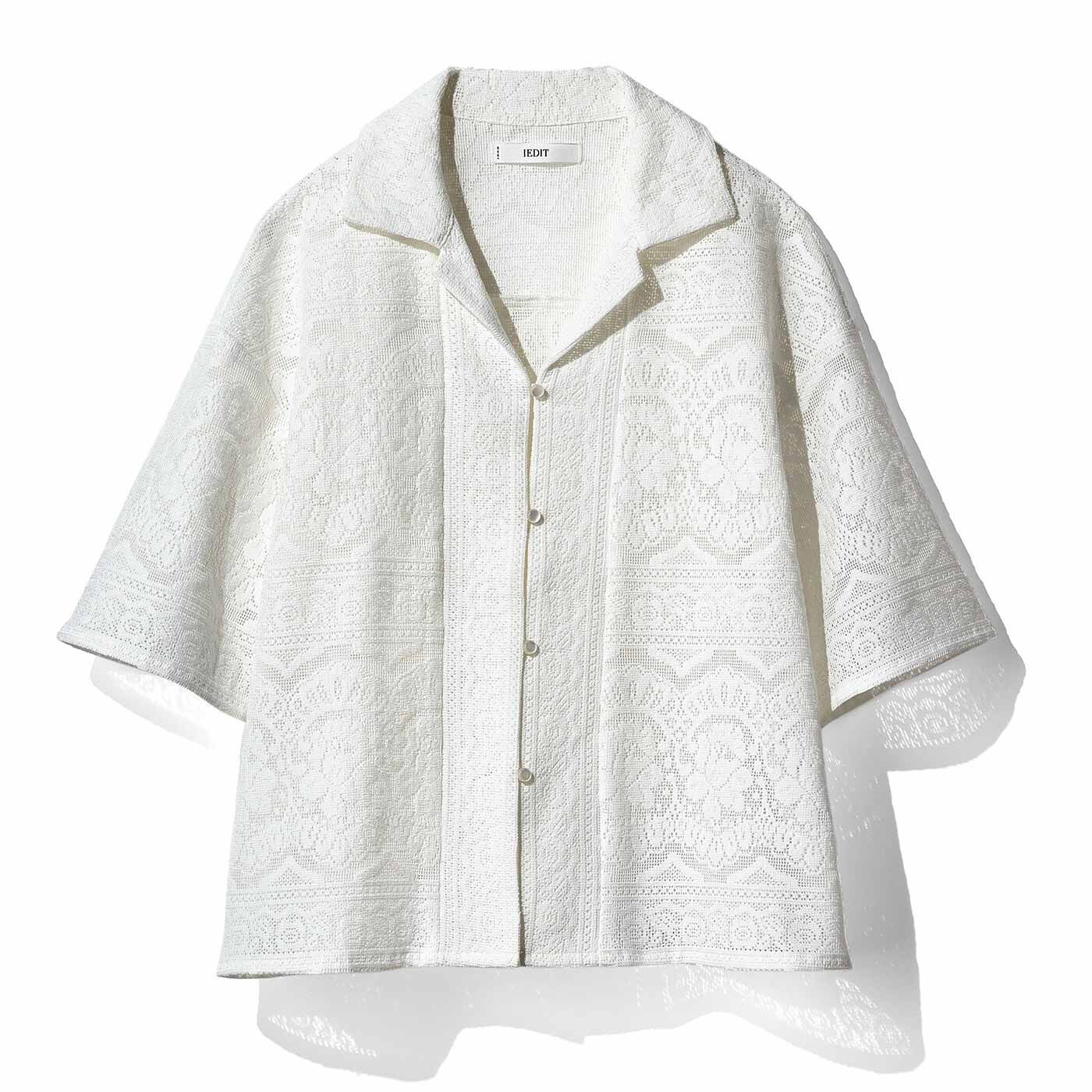 IEDIT[イディット] きくちあつこさんコラボ さらっと着られて華やげる 総レースハーフスリーブシャツ〈ホワイト〉【送料無料】