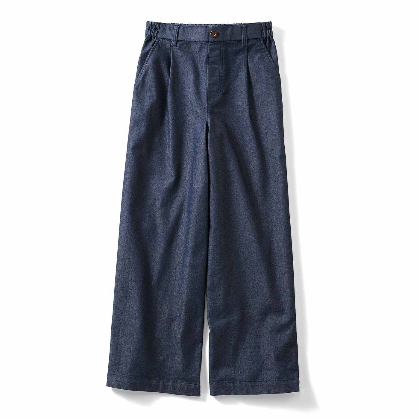 IEDIT[イディット] 接触冷感・UVケア きれい見えストレッチデニムライクセミワイドパンツ【送料無料】