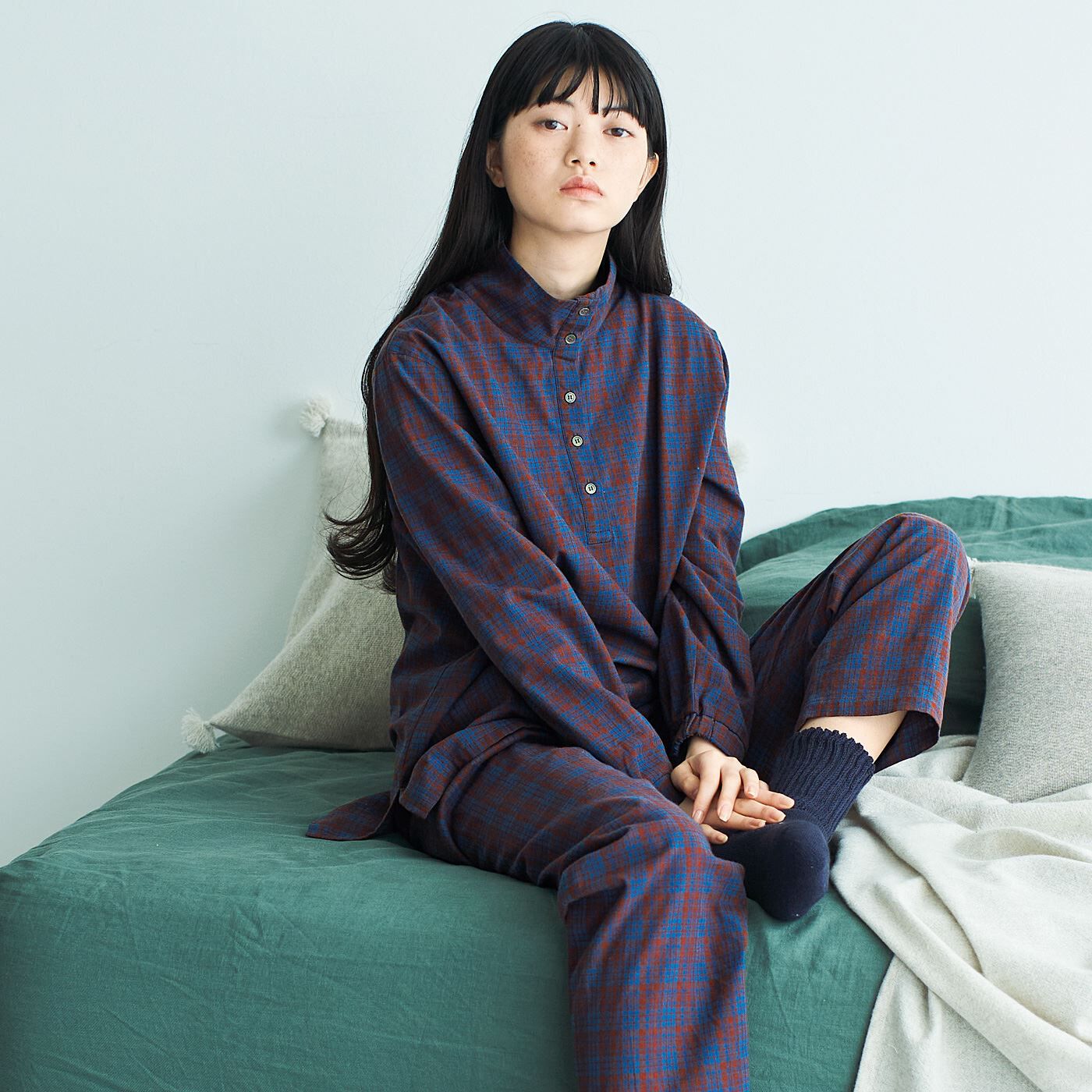 el: ment おうちと眠りの時間を心地よく やわらか綿起毛 タートルウェアセット〈ブルーテラコッタ〉【送料無料】