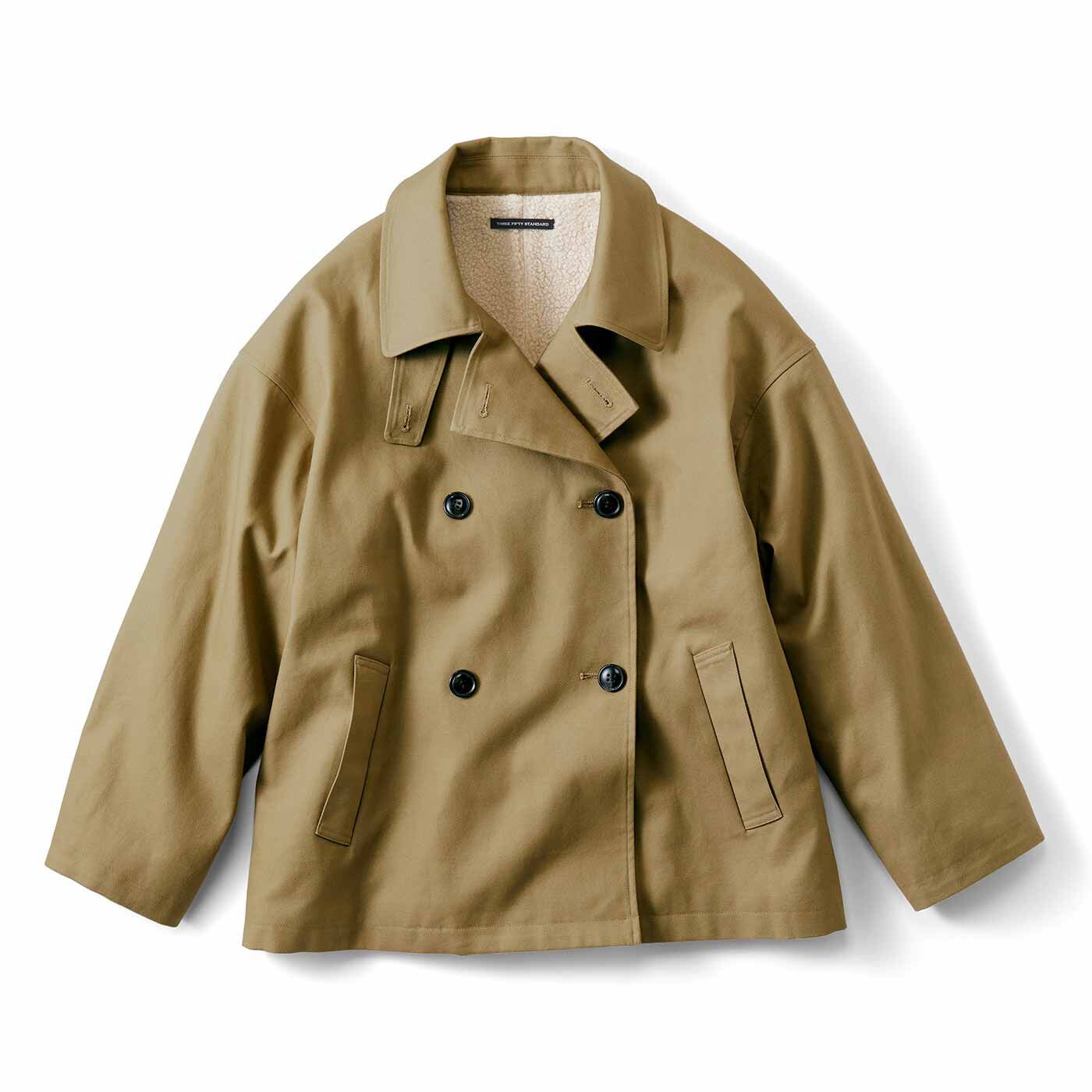 THREE FIFTY STANDARD フロントダブルの裏ボアコート〈カーキ〉【送料無料】