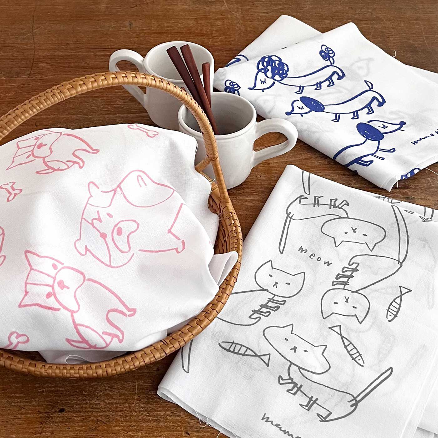 mameritsuko 手ぬぐい〈ネコorイヌ〉【送料: 450円+税】