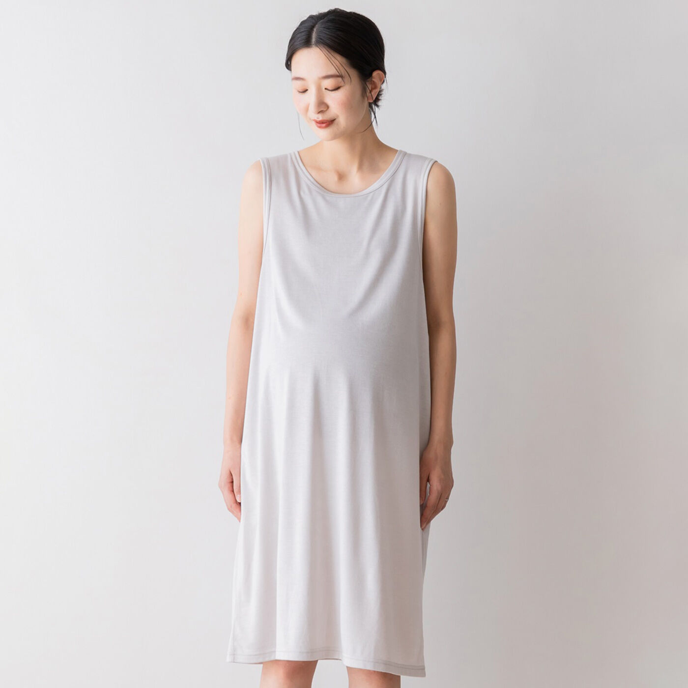 Moredde 授乳がらくちん カットソーペチワンピース〈アイスグレー〉【送料無料】
