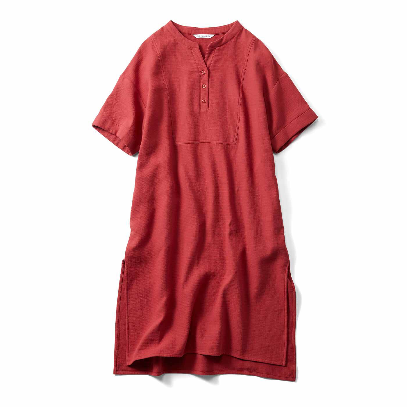リブ イン コンフォート 着るほどにやわらかくなじむ ダブルガーゼロングチュニック〈レッド〉【送料無料】
