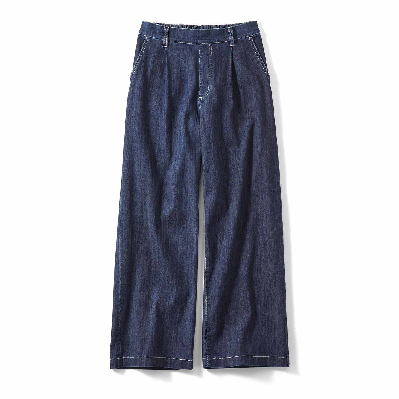リブ イン コンフォート 暑い日も涼やかで心地いい! 短め丈のワイドデニムパンツ〈ダークブルー〉【送料無料】