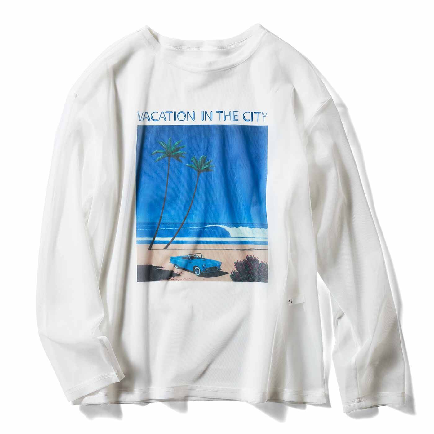 IEDIT[イディット] 永井博さんコラボ VACATION IN THE CITY チュールトップス〈ホワイト〉【送料無料】
