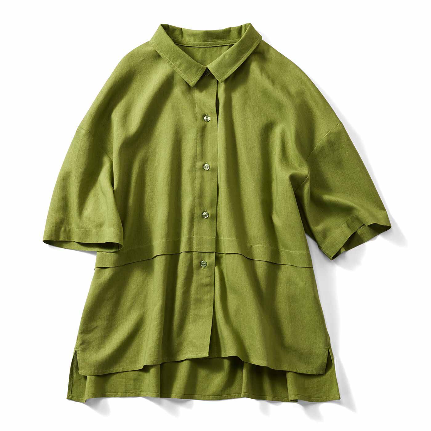 リブ イン コンフォート 涼やかで肌心地のいい とろ麻五分袖シャツ 〈ライム〉【送料無料】