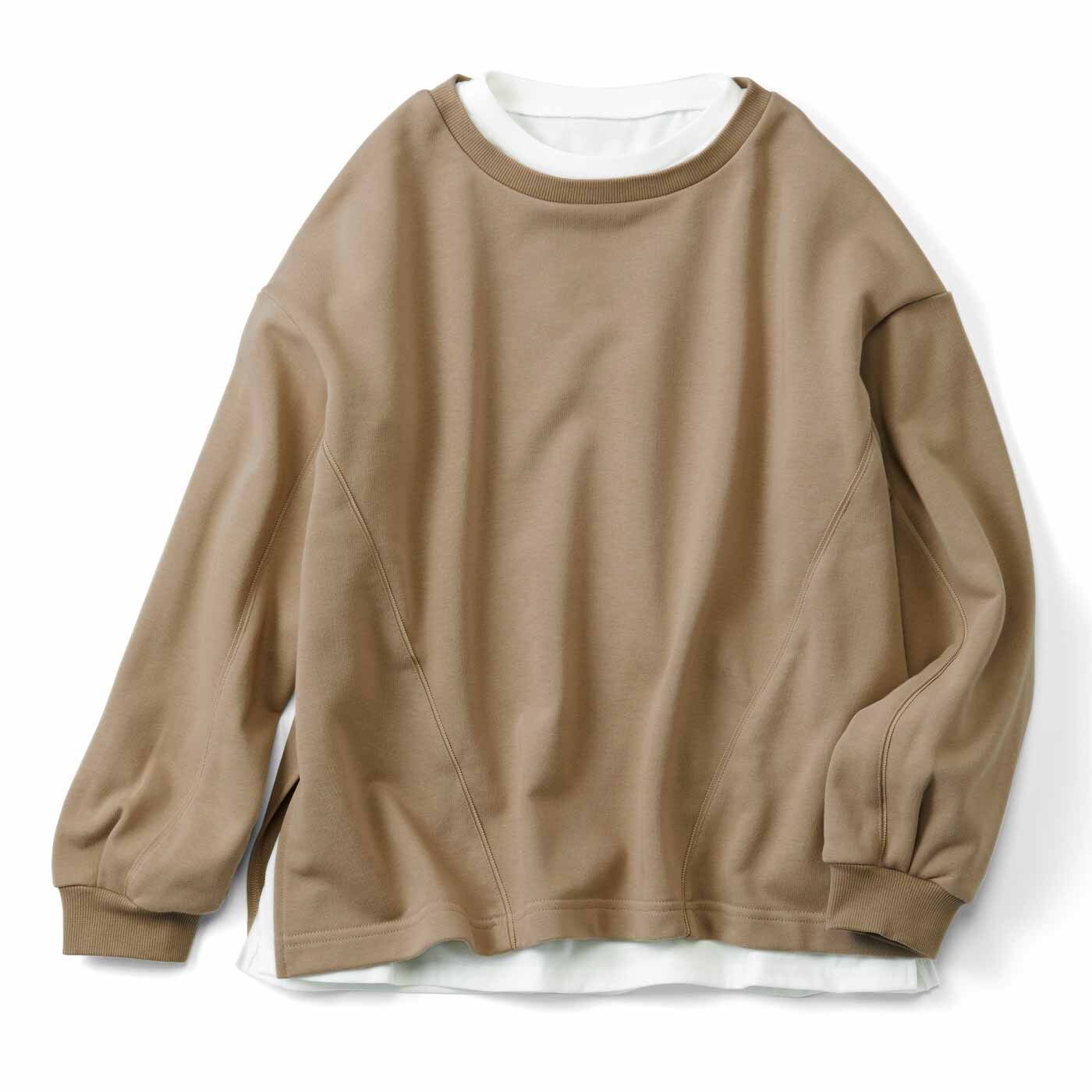IEDIT[イディット] 白をはさんで顔うつりGOOD! グログラン遣いスウェットと白Tシャツのインナーチラ見せ重ね着セット【送料無料】