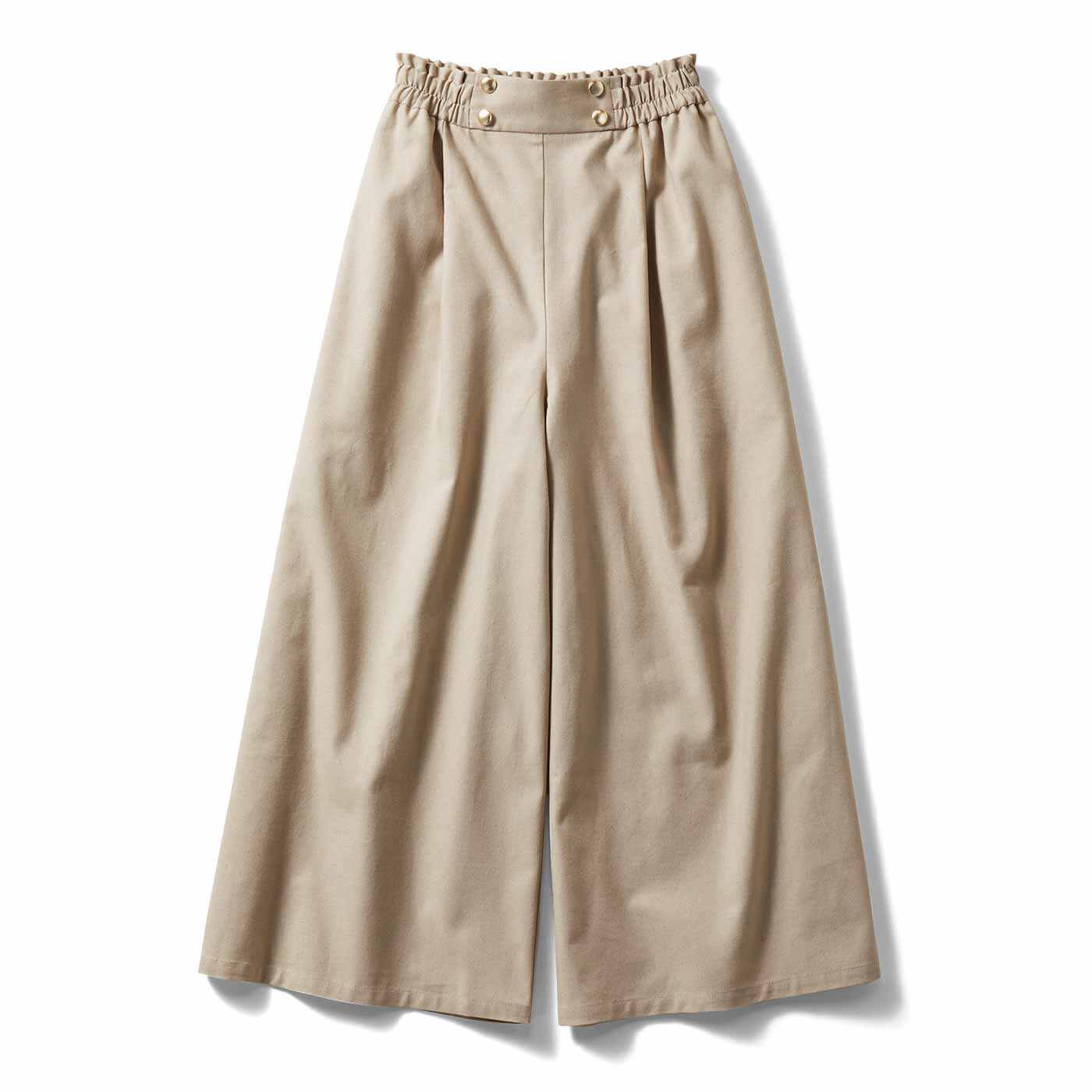 リブ イン コンフォート ゴールドボタンがキラリと上品な麻混ガウチョパンツ 〈サンドベージュ〉【送料無料】