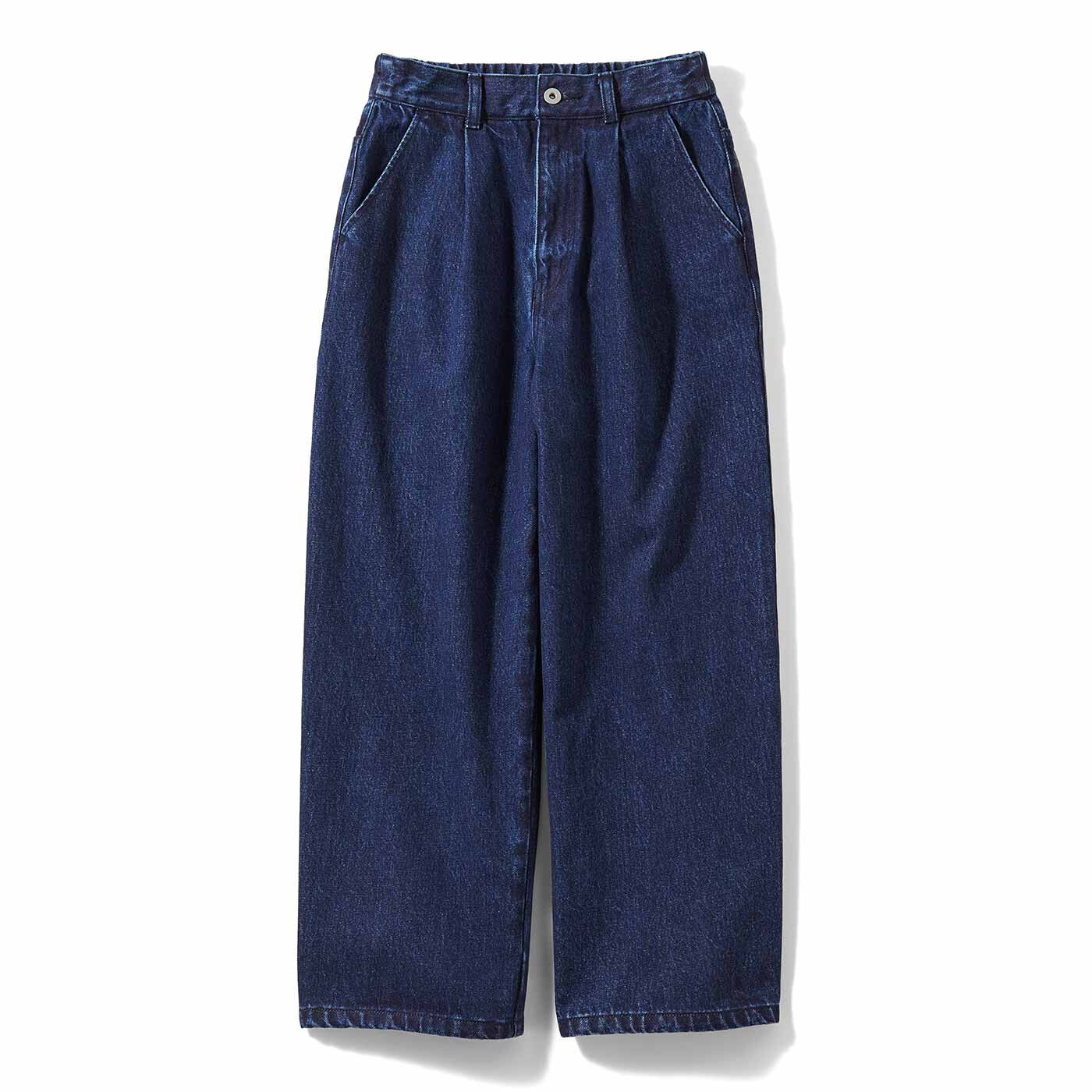 IEDIT[イディット] 国産にこだわった毎日はきたいタックワイドデニム〈ブルー〉【送料無料】