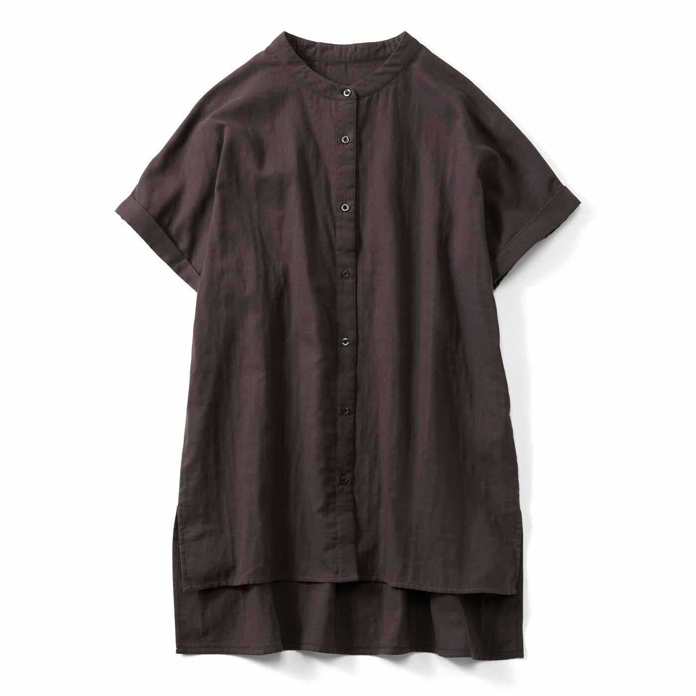 リブ イン コンフォート ふんわり軽やかダブルガーゼ 上品フレンチブラウス〈チャコールブラウン〉【送料無料】