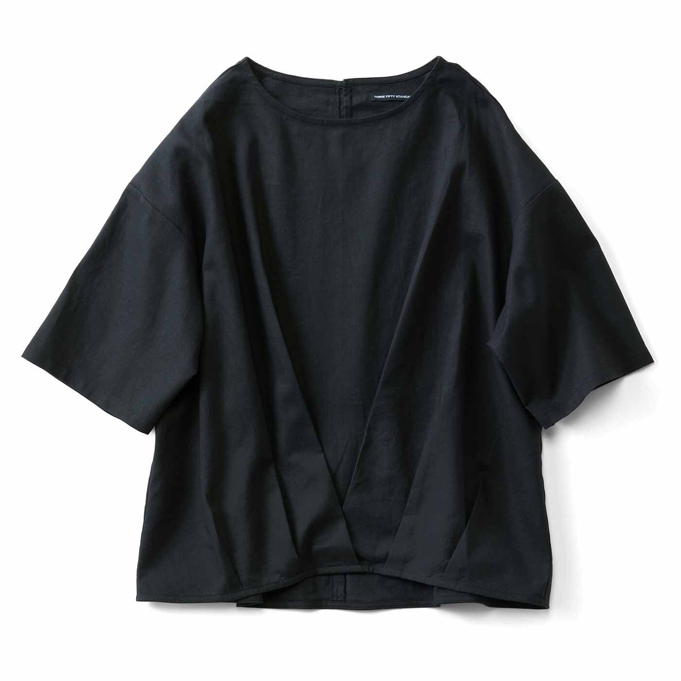 THREE FIFTY STANDARD リネンコットンのタックデザインプルオーバー〈ブラック〉【送料無料】