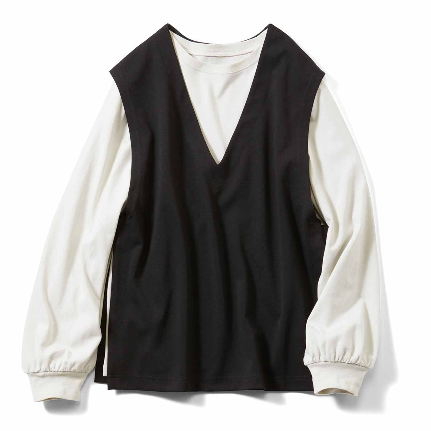 リブ イン コンフォート きちんと見えして着心地らくちんな カットソーベスト&ロングTシャツセット【送料無料】
