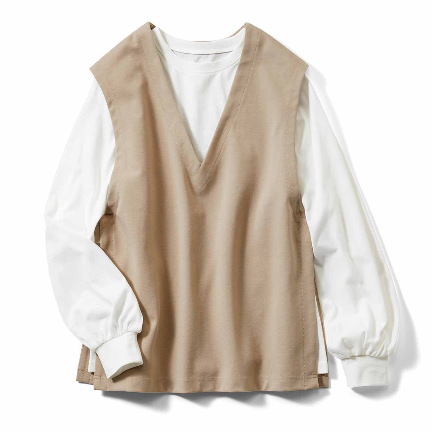 リブ イン コンフォート きちんと見えして着心地らくちんな カットソーベスト&ロングTシャツセット【送料無料】