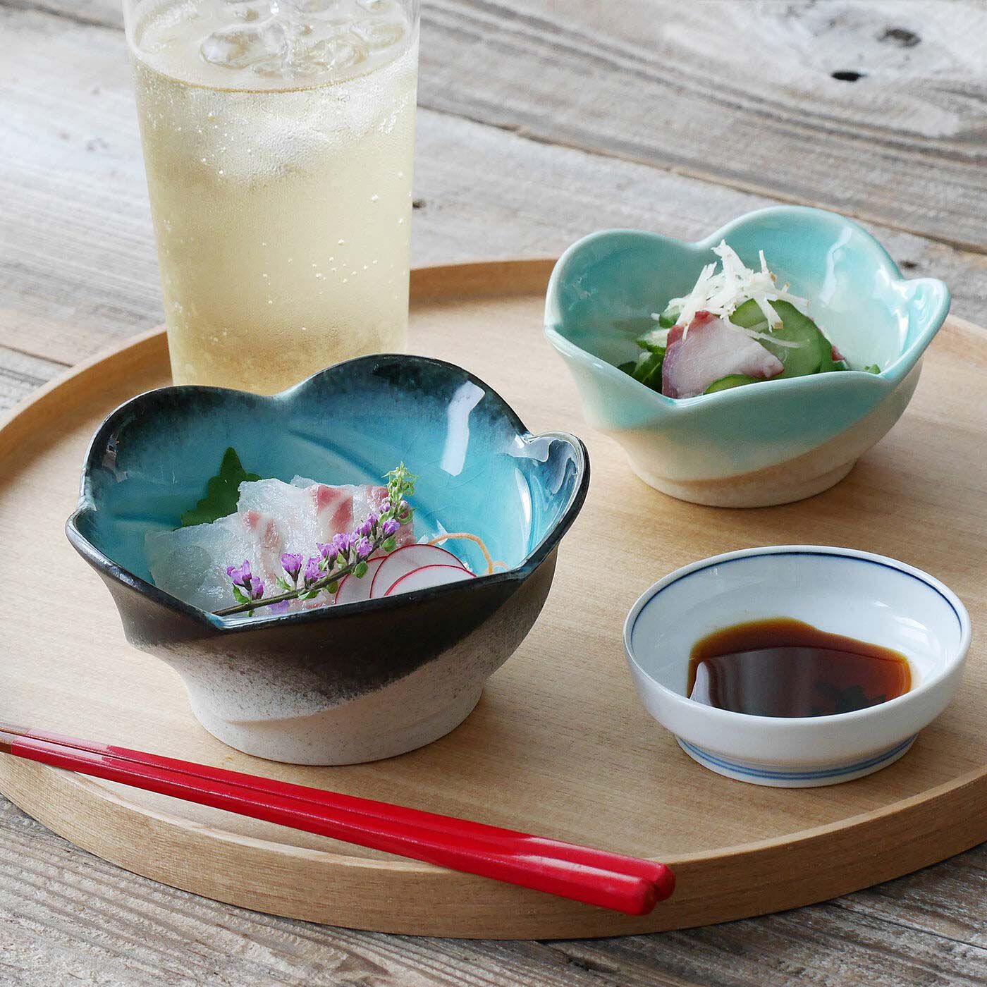 小さな花が咲いたみたいなガラス釉の小鉢大小2個セット【送料: 450円+税】