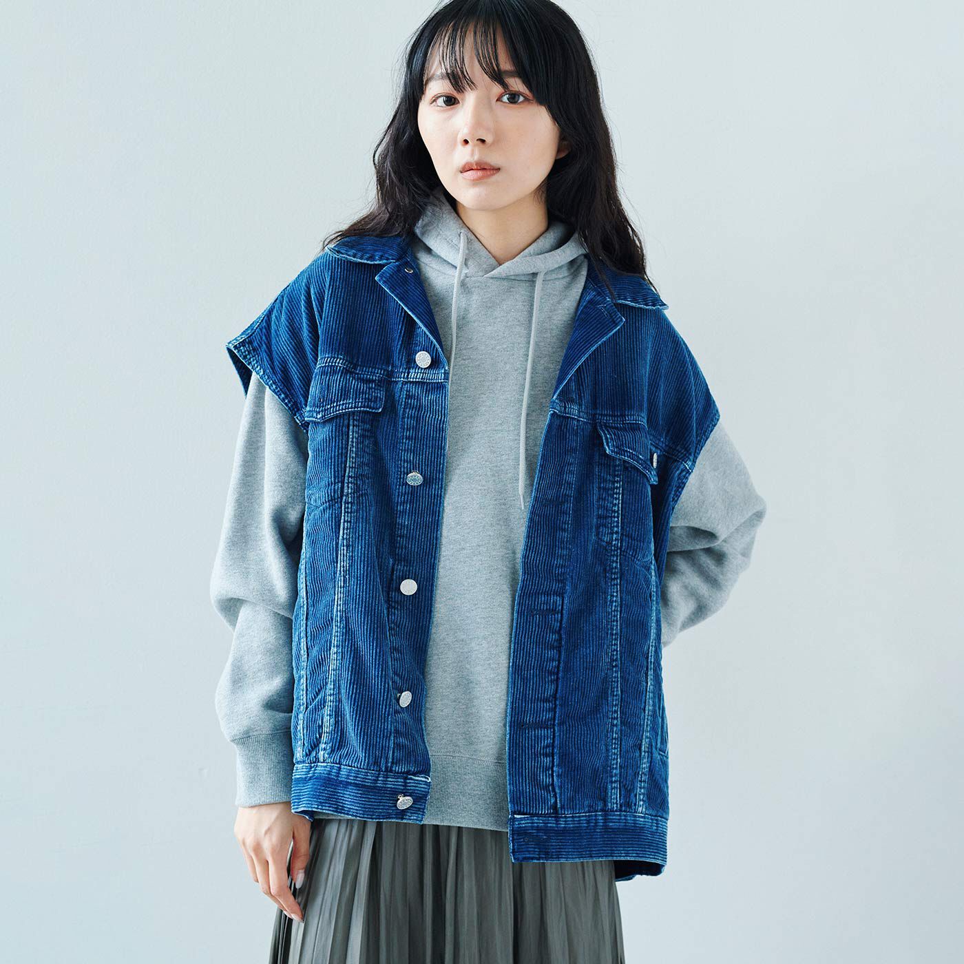韓国セレクト acker インディゴ風コーデュロイベスト〈ブルー〉【送料無料】