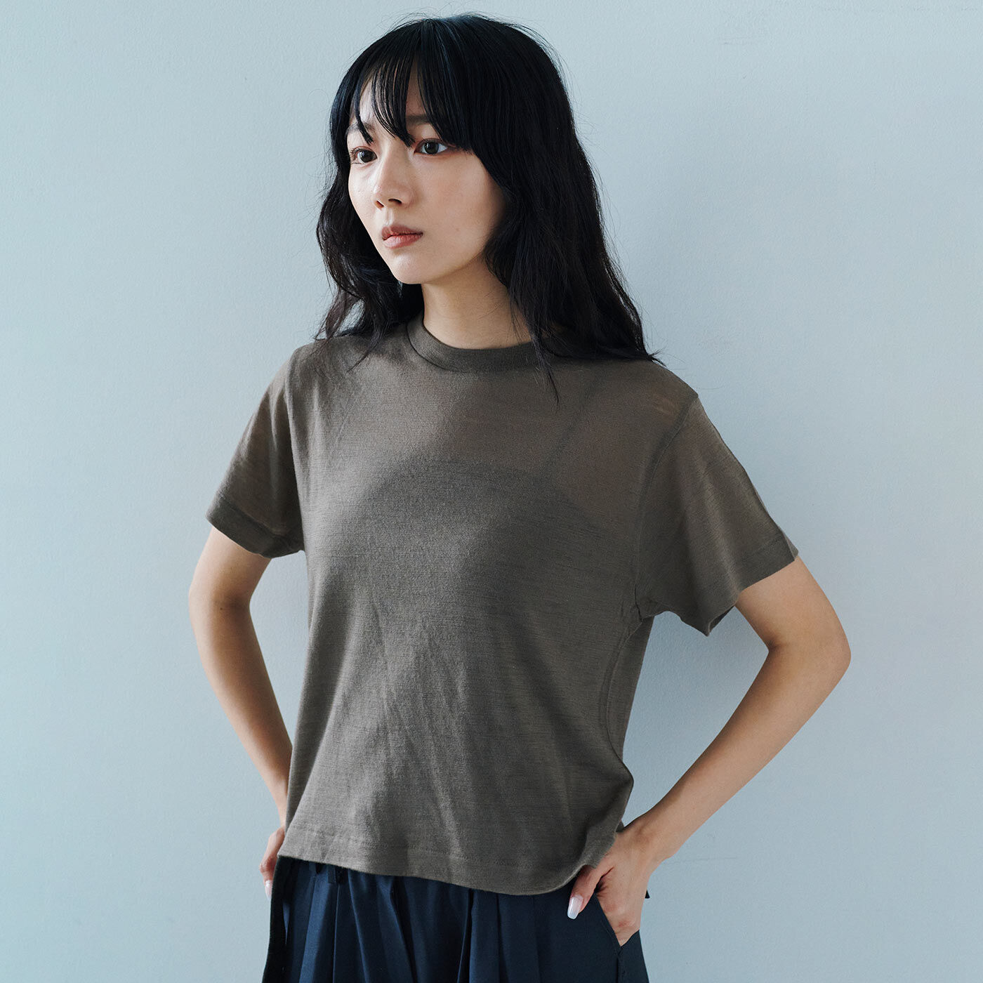 韓国セレクト JANEBIRKIN 肌触りのよいウールT〈カーキ〉【送料無料】