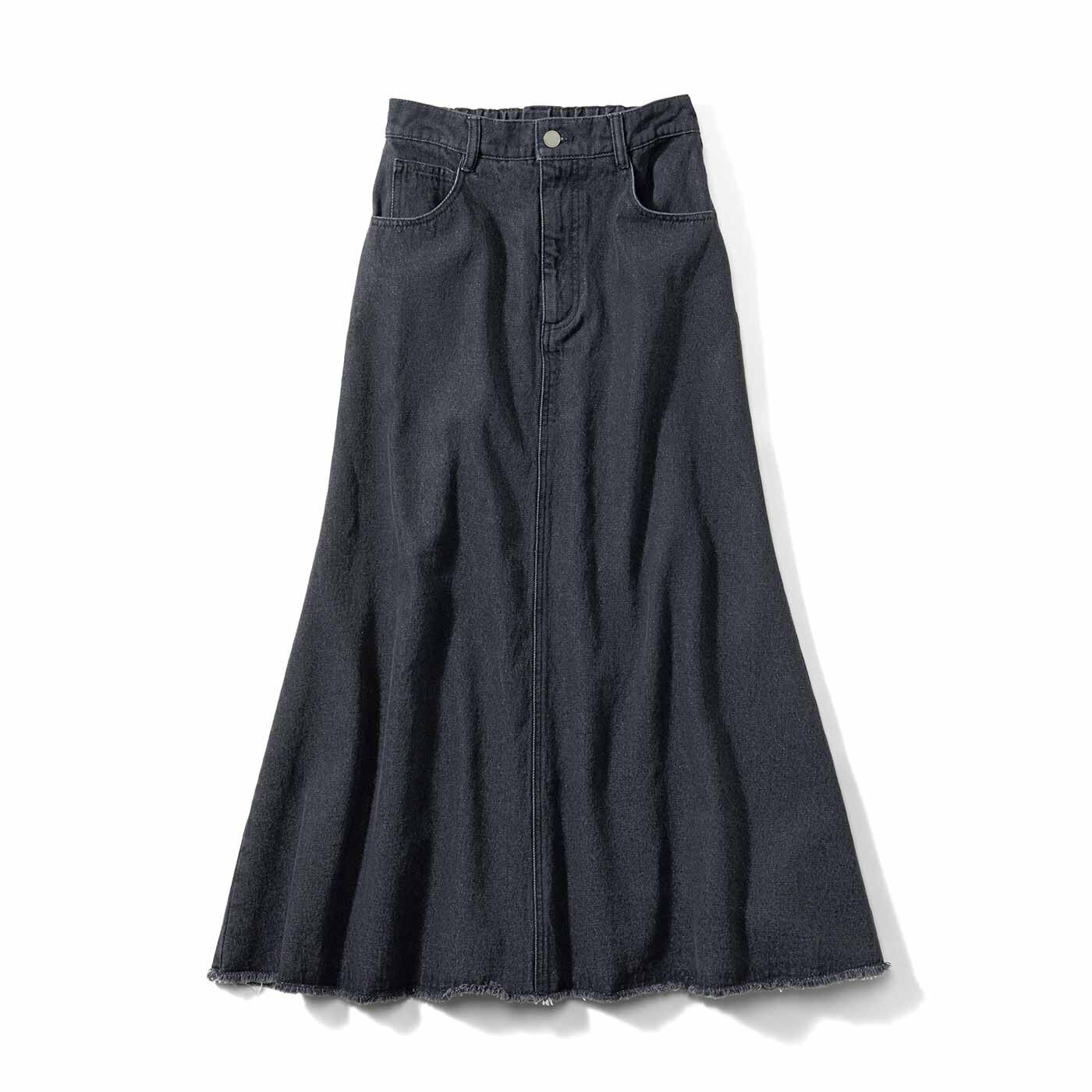 THREE FIFTY STANDARD カットヘムのブラックデニムスカート【送料無料】