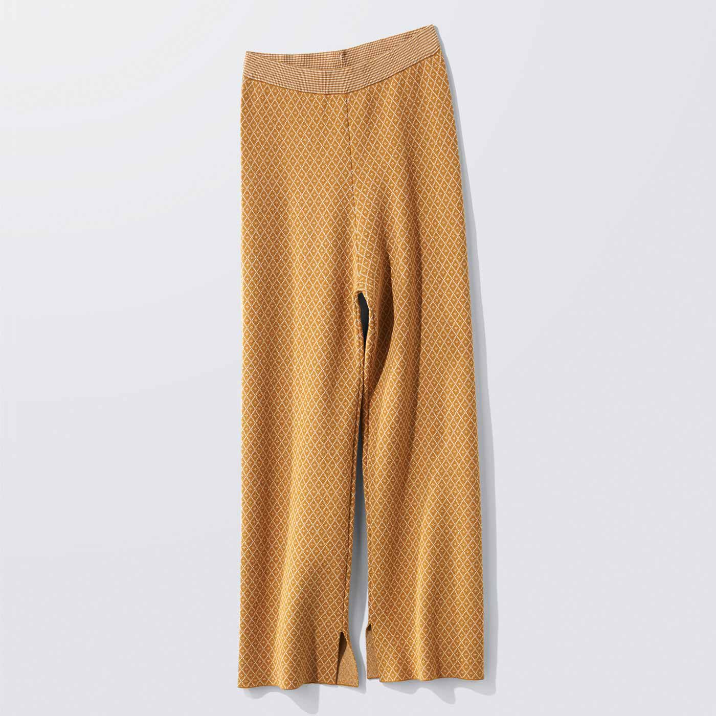 MEDE19F ジオメトリック柄ニットパンツ〈マスタード〉【送料無料】