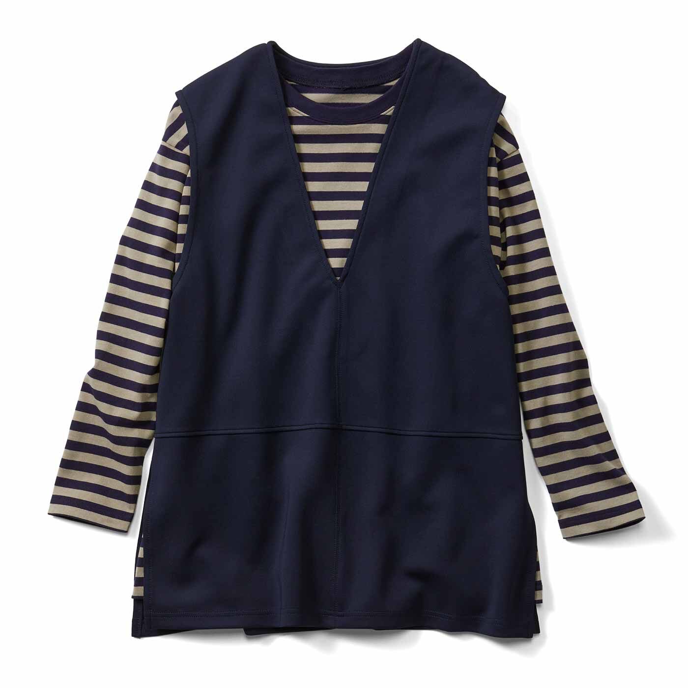 IEDIT[イディット] 届いたまま着るだけでコーデ完成 ダンボール素材ベストとボーダーのトップスセット【送料無料】