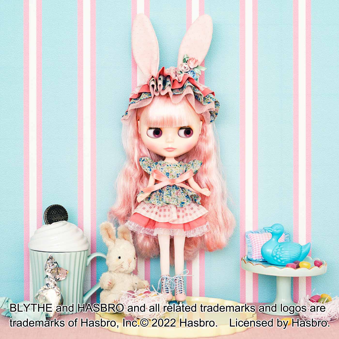 うさ耳とフリルがかわいい ドール用花柄のコスチュームとヘッドドレスのキット【送料無料】