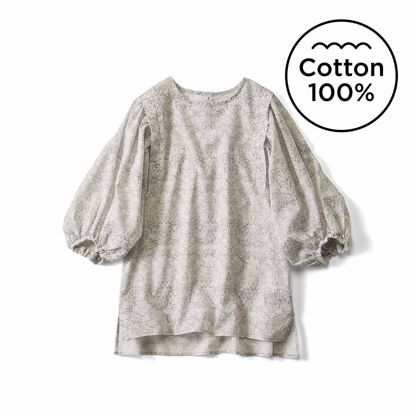 ふんわり涼しい! 華やぐおしゃれ感をTシャツの気軽さで。一枚で華やかなプルオーバーブラウスは、お出かけにもぴったりのデザイン。ふんわり袖と狭めの肩幅で、着やせして見えます。広いアームホールで風が通りや