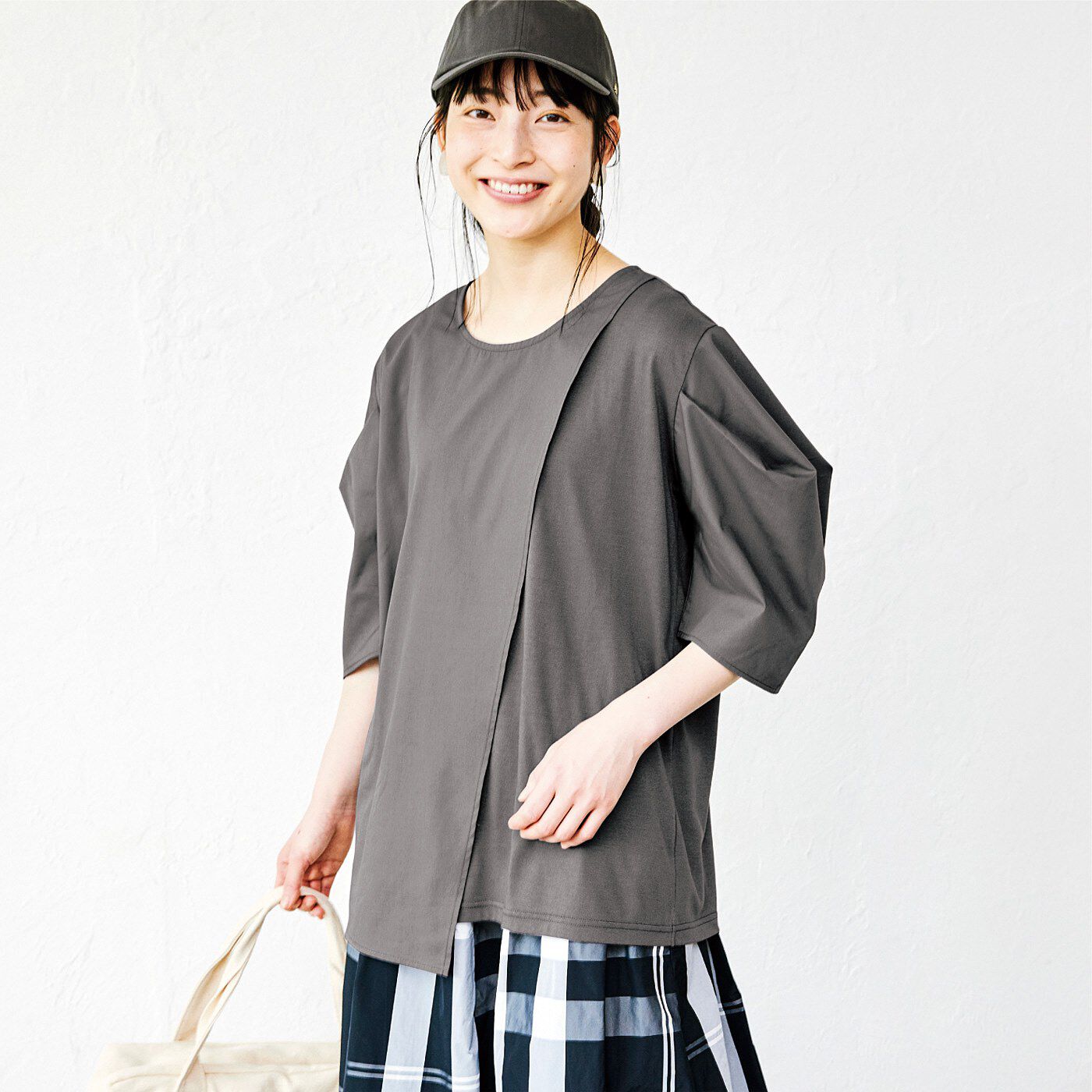 ラミプリュス 着心地Tシャツ見た目ブラウス風 オトナに似合うポンワリ袖トップスの会【送料無料】