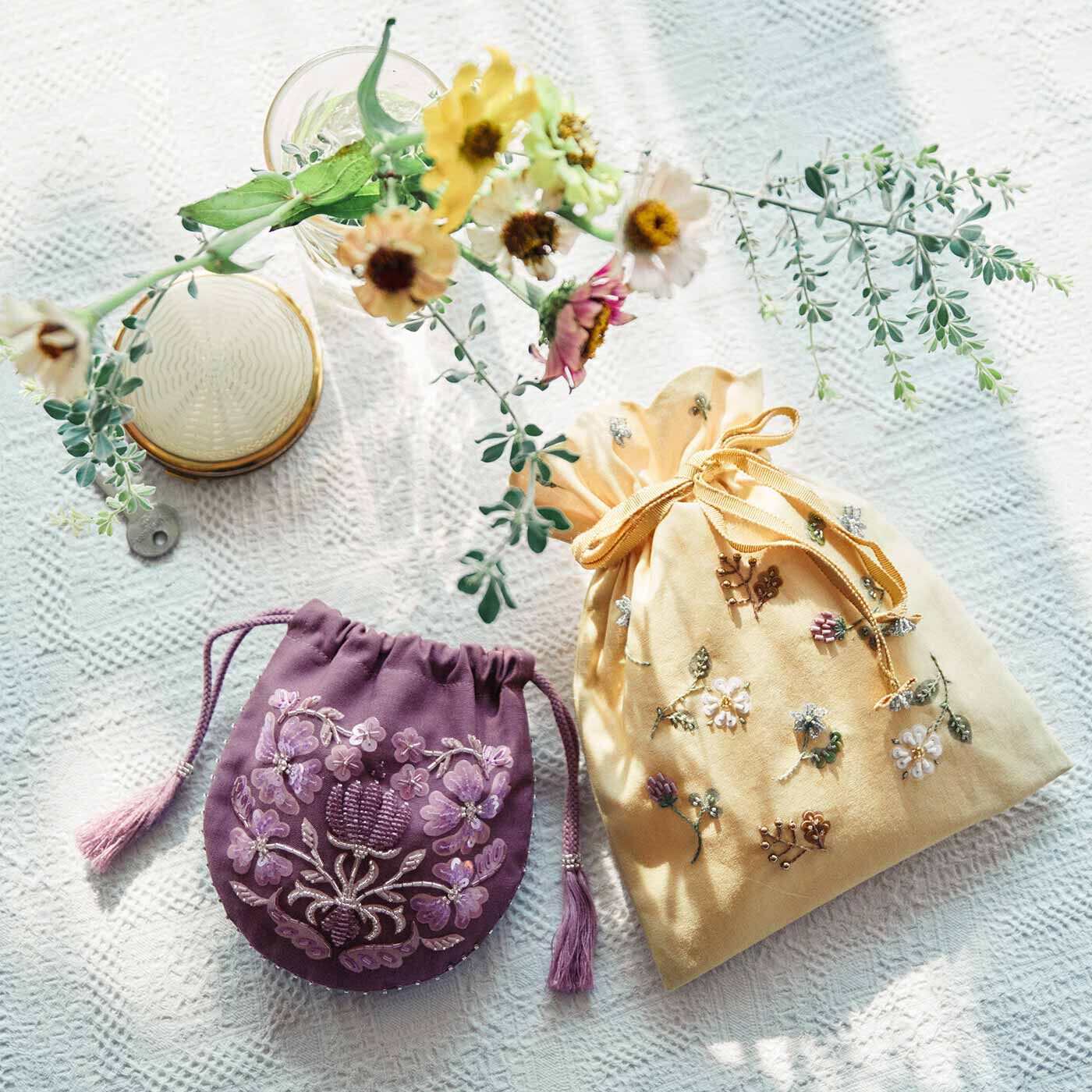 ビーズ刺しゅうで草花の輝きを添える プリント済みきんちゃくの会【送料無料】