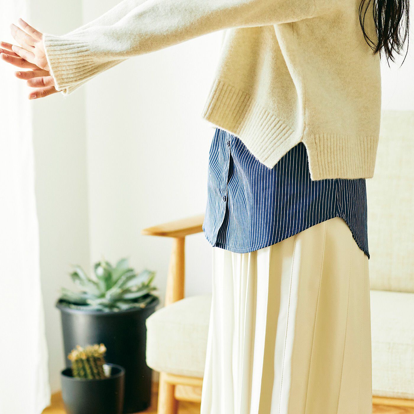 こそっと体形&冷えをカバー シャツ見えで着こなしすっきり 重ね着風付けすその会【送料: 450円+税】