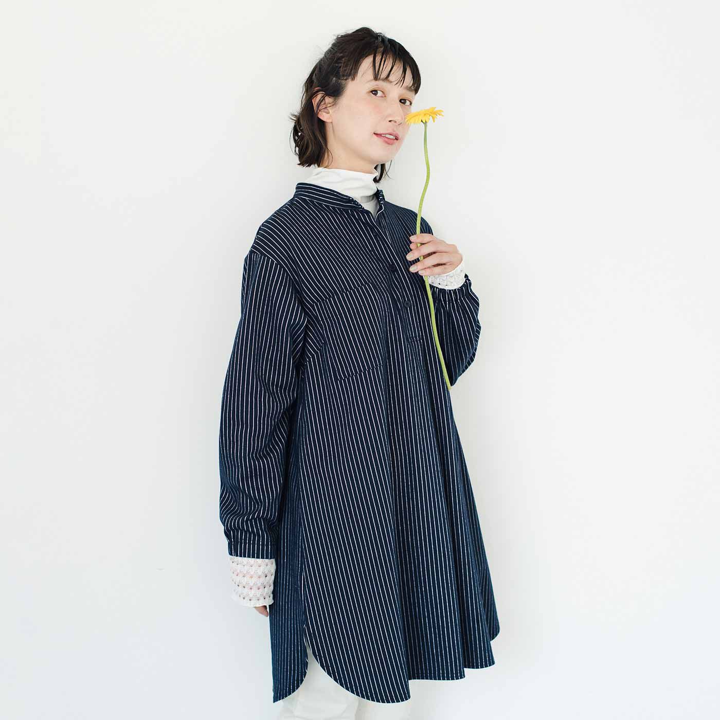 フラウグラット スースーすき間冷え対策 すっきりシャツ見え伸びやかストライプチュニックの会【送料無料】
