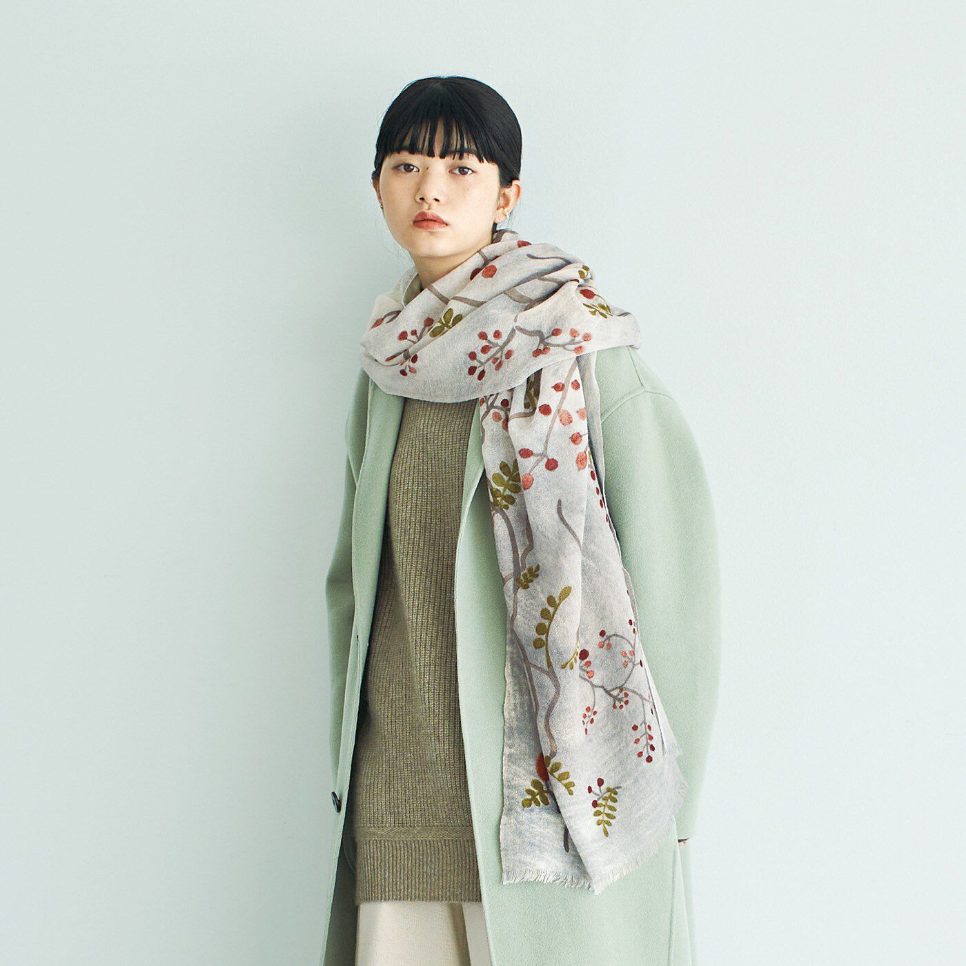 el: ment×山本祐布子 植物モチーフを日常に紡ぐ 軽くてふんわり 肌当たりやさしいウール100%ロングストールの会【送料無料】