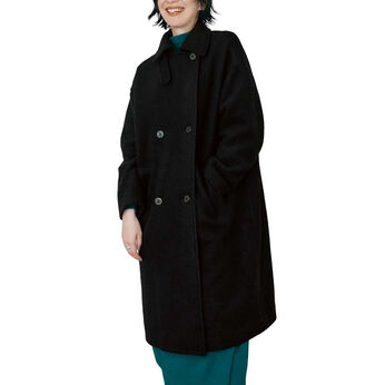 IEDIT[イディット] スライバーニット素材で軽くて暖か ゆるっと着こなす新鮮ロング丈Pコート〈ブラック〉