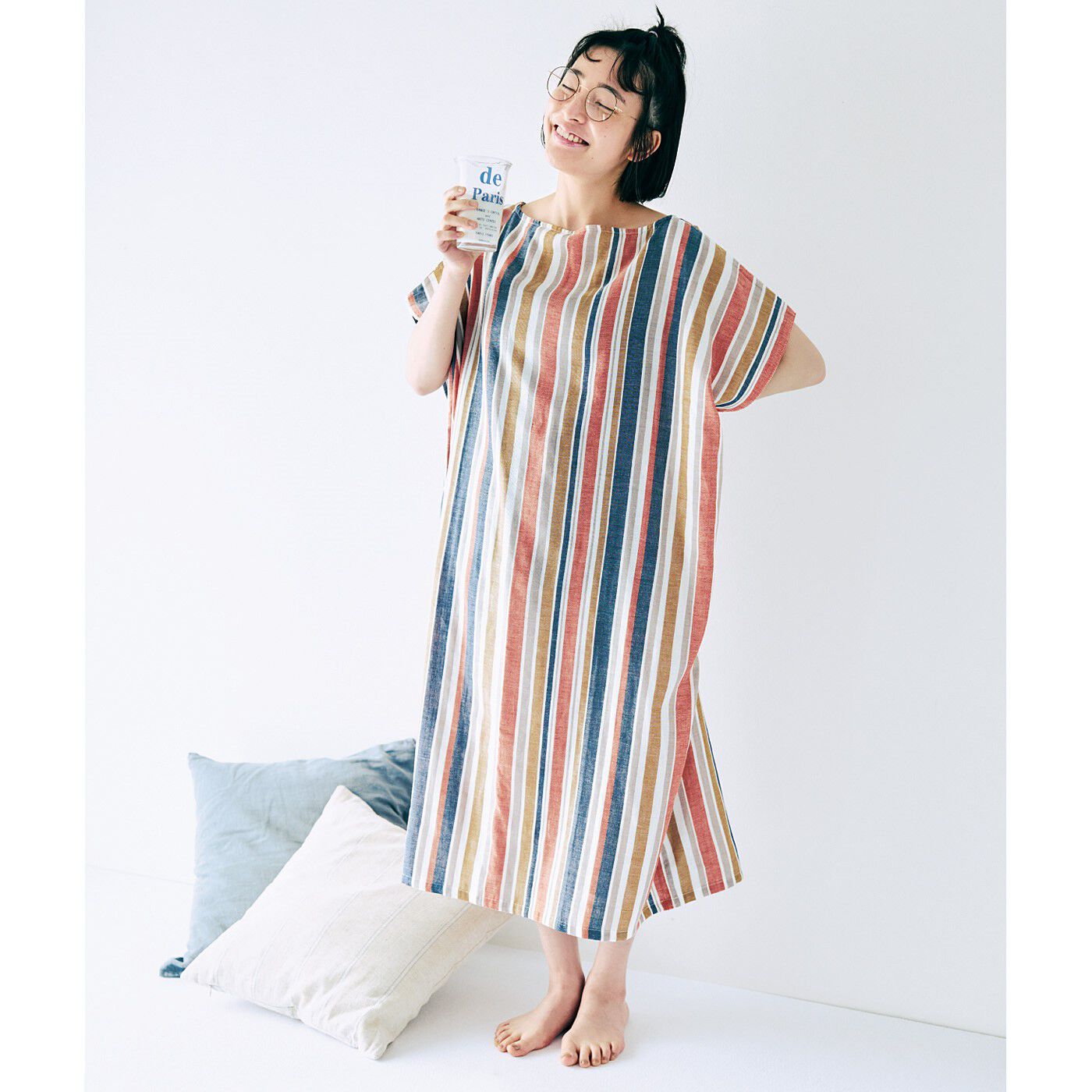 お風呂上がりから寝るまでさわやか ダブルガーゼが心地いい 着るバスタオル〈ユニセックスストライプ/ロング〉の会【送料無料】