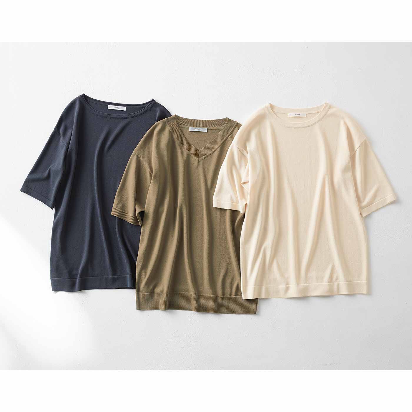 IEDIT[イディット] 接触冷感がうれしい Tシャツライクに着られて上品シンプルに決まるシャリ感ニットの会【送料無料】
