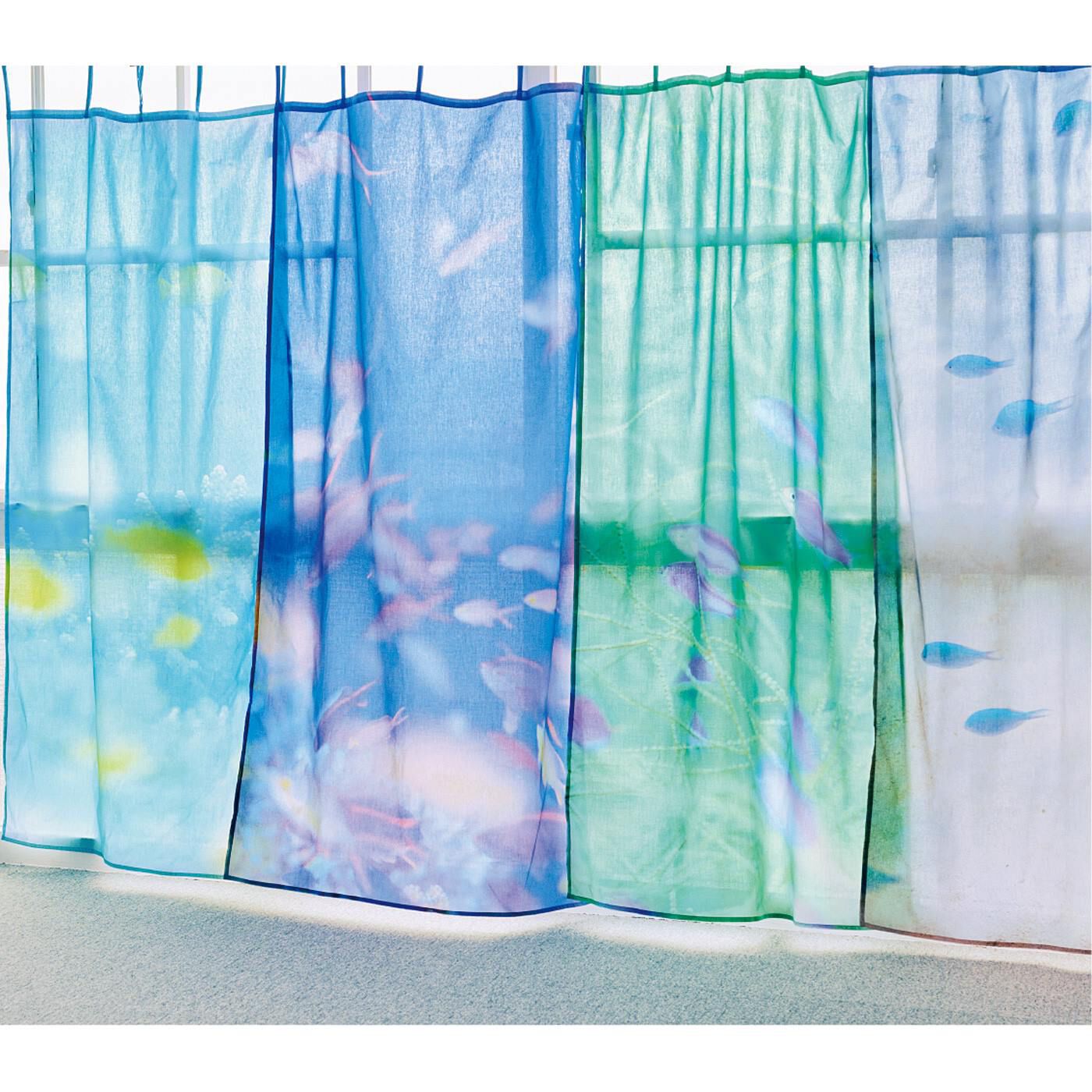 「海に揺られて暮らしたい」幻想的な世界をお部屋に。水中写真家・鍵井靖章さんの写真をプリントしたカーテンの新作が登場。ほどよい透け感で光を取り込み、お部屋がまるで海の中のような風景に。窓辺に4枚掛ければ