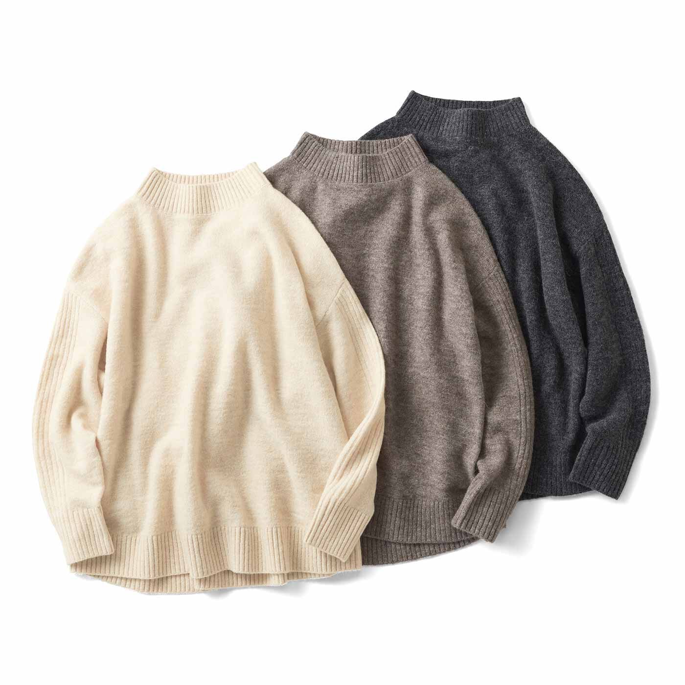 IEDIT[イディット] マシンウオッシャブルがうれしい すそラウンドシルエットの軽やかなウール&アルパカ混ハイネックニットの会【送料無料】