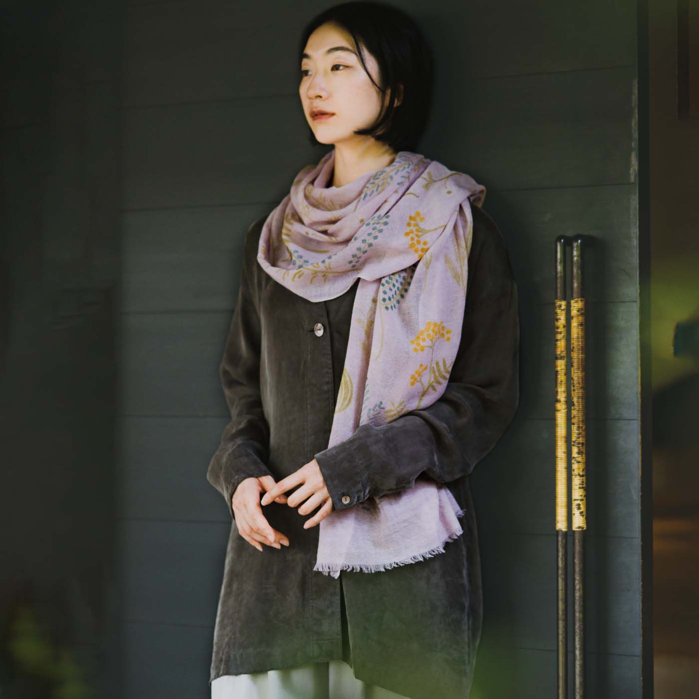el: ment×山本祐布子 あたためハーブ柄をまとう 軽くてふんわり 肌当たりやさしい ウール100%ロングストールの会【送料無料】