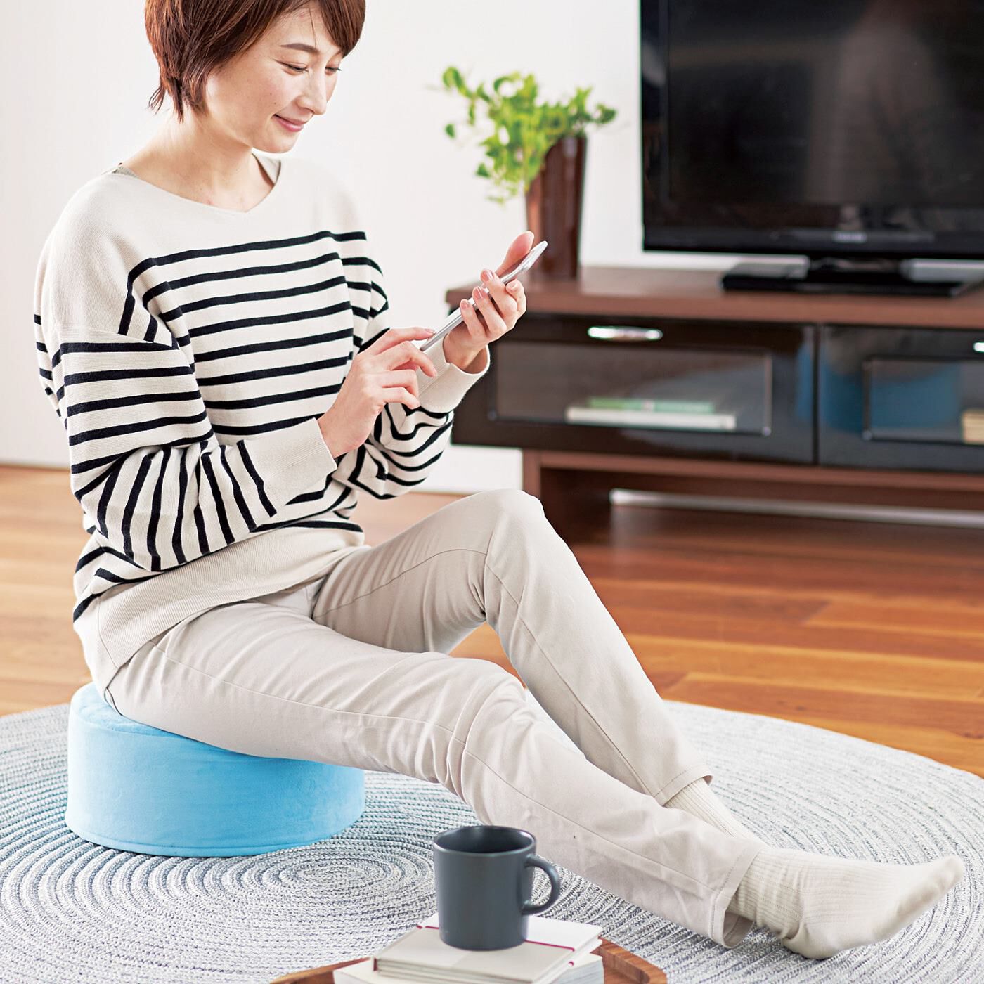 座いすに・枕に・足置きに ポンっと置いてお部屋になじむ 三ツ星ラウンドおざぶクッションの会【送料: 450円+税】