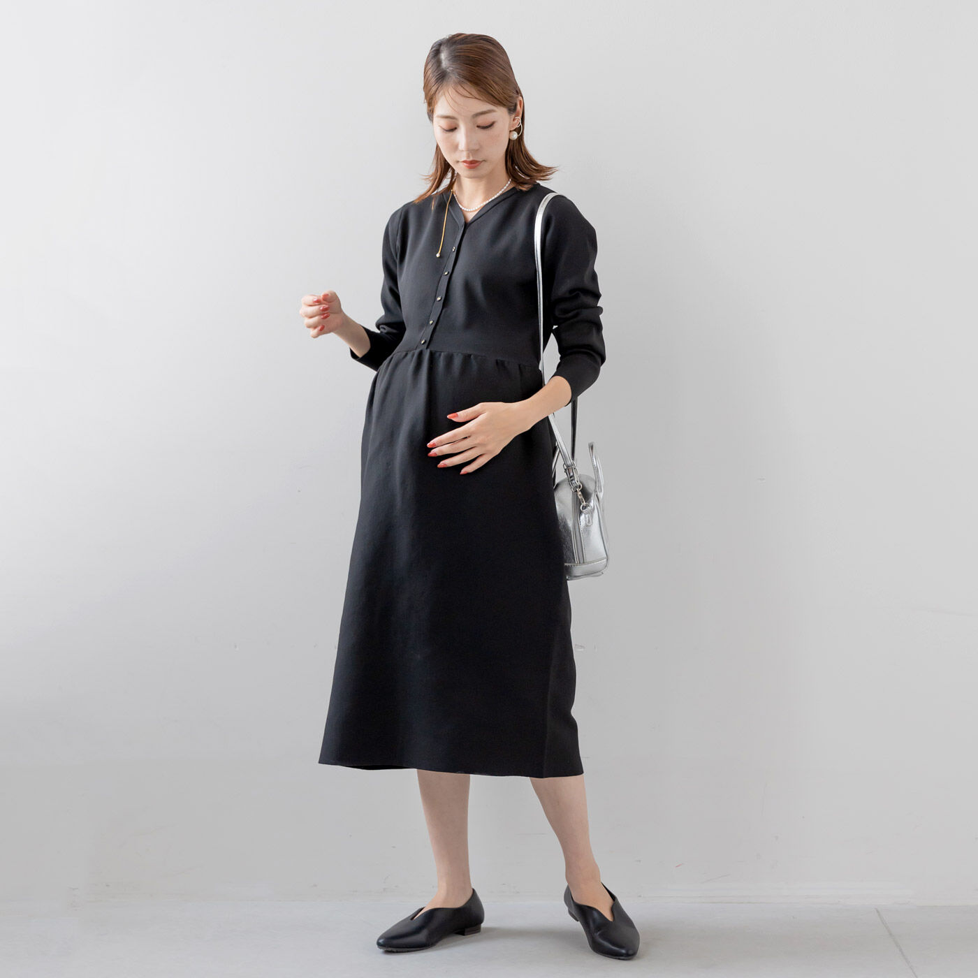 Moredde バウンドニットのブラックニットワンピース【送料無料】