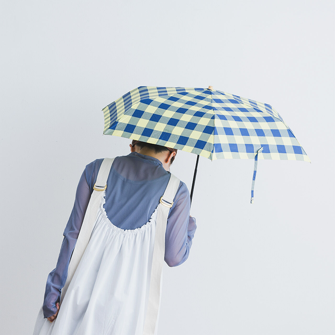 コーディネイトも楽しくUV対策 ギンガムチェックの晴雨兼用折り畳み傘〈YELLOW〉【送料無料】