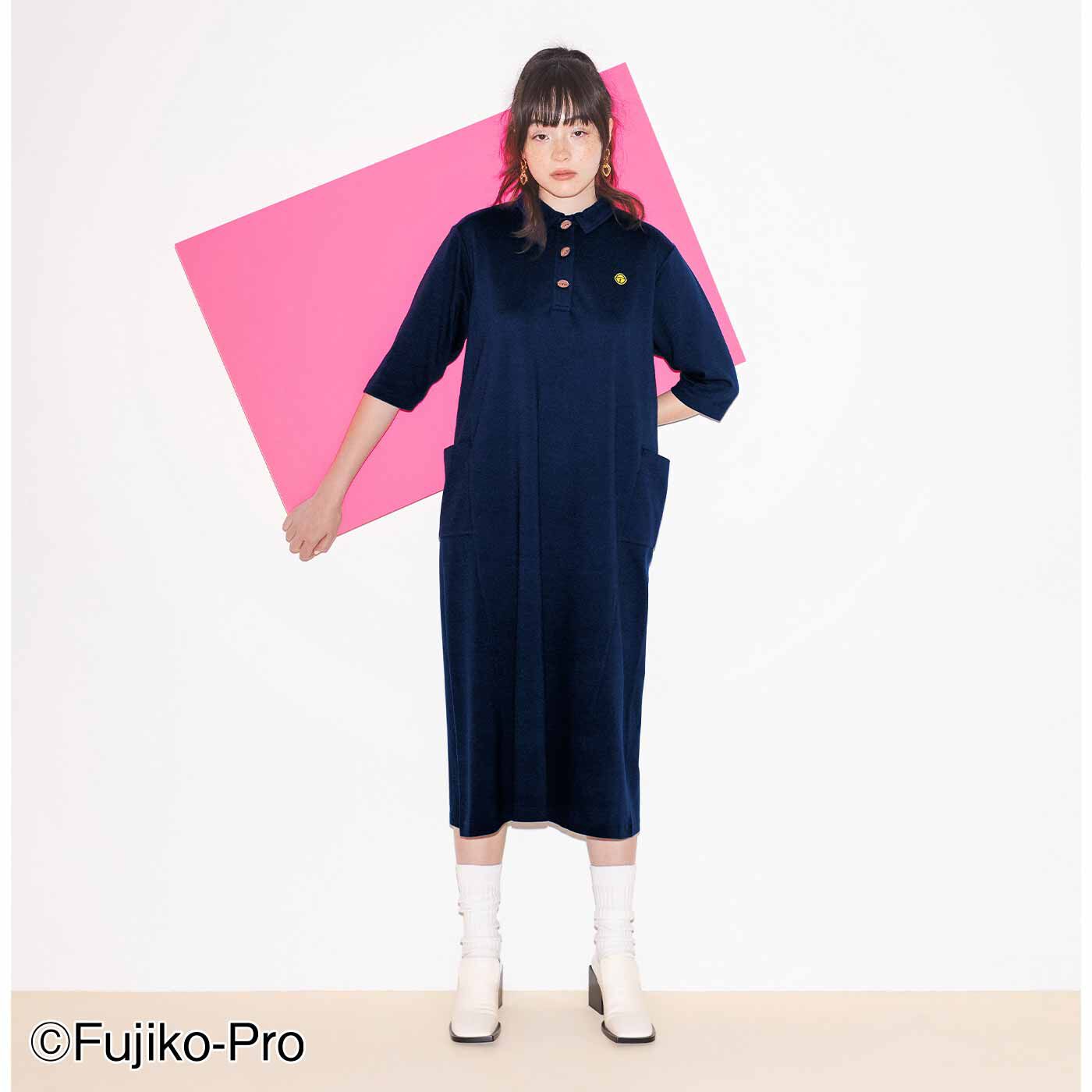 ドラえもん すらりきれい見え 大人の上品かのこポロ衿ワンピース〈吸水速乾〉【送料無料】