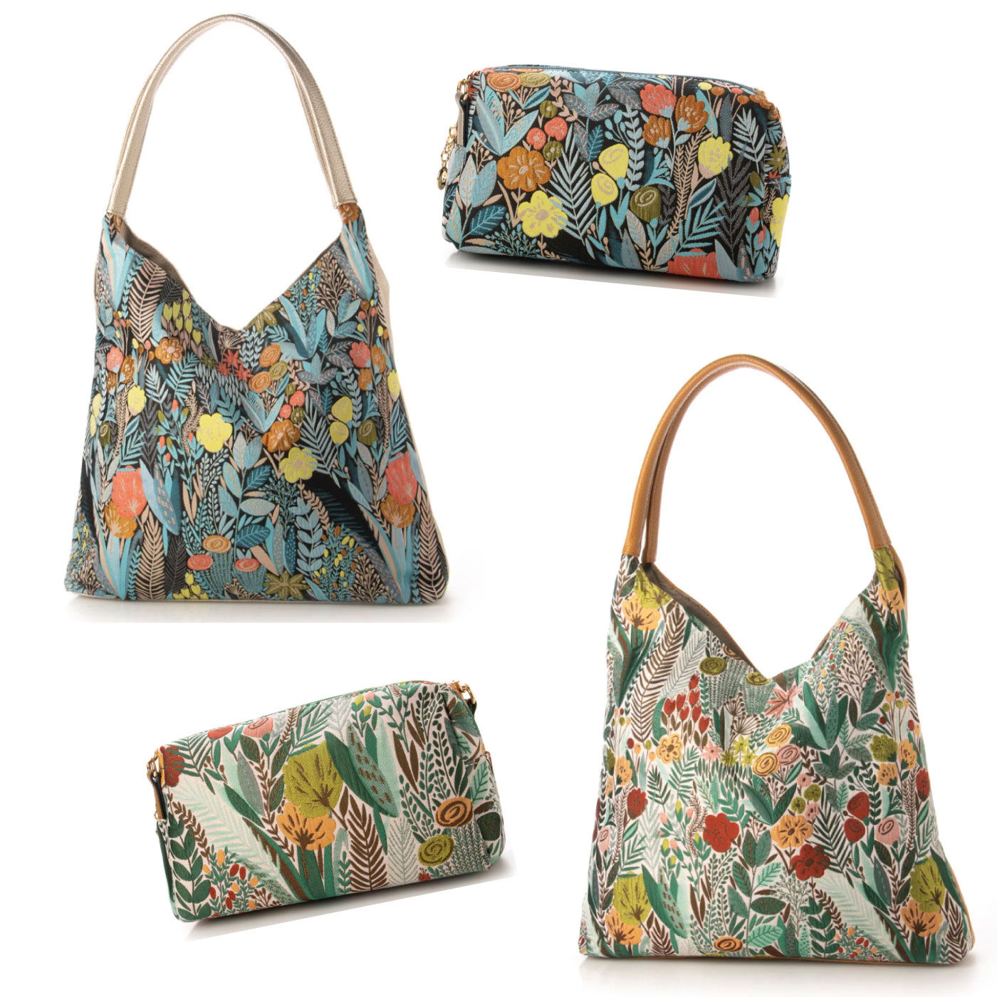 Angelina Fiore ジャカード織の花柄ショルダーバッグ&ポーチセット【送料無料】