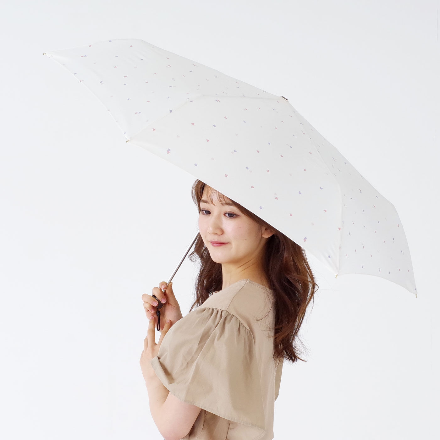 ちょっと大きめ折りたたみ雨傘 ミックスハート【送料無料】