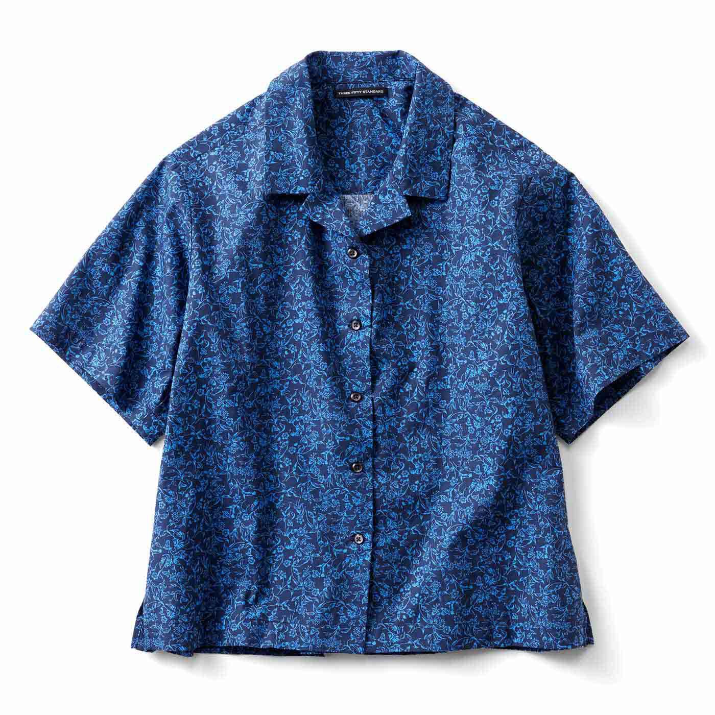 THREE FIFTY STANDARD シックな花柄の開衿シャツ〈ネイビー〉【送料無料】